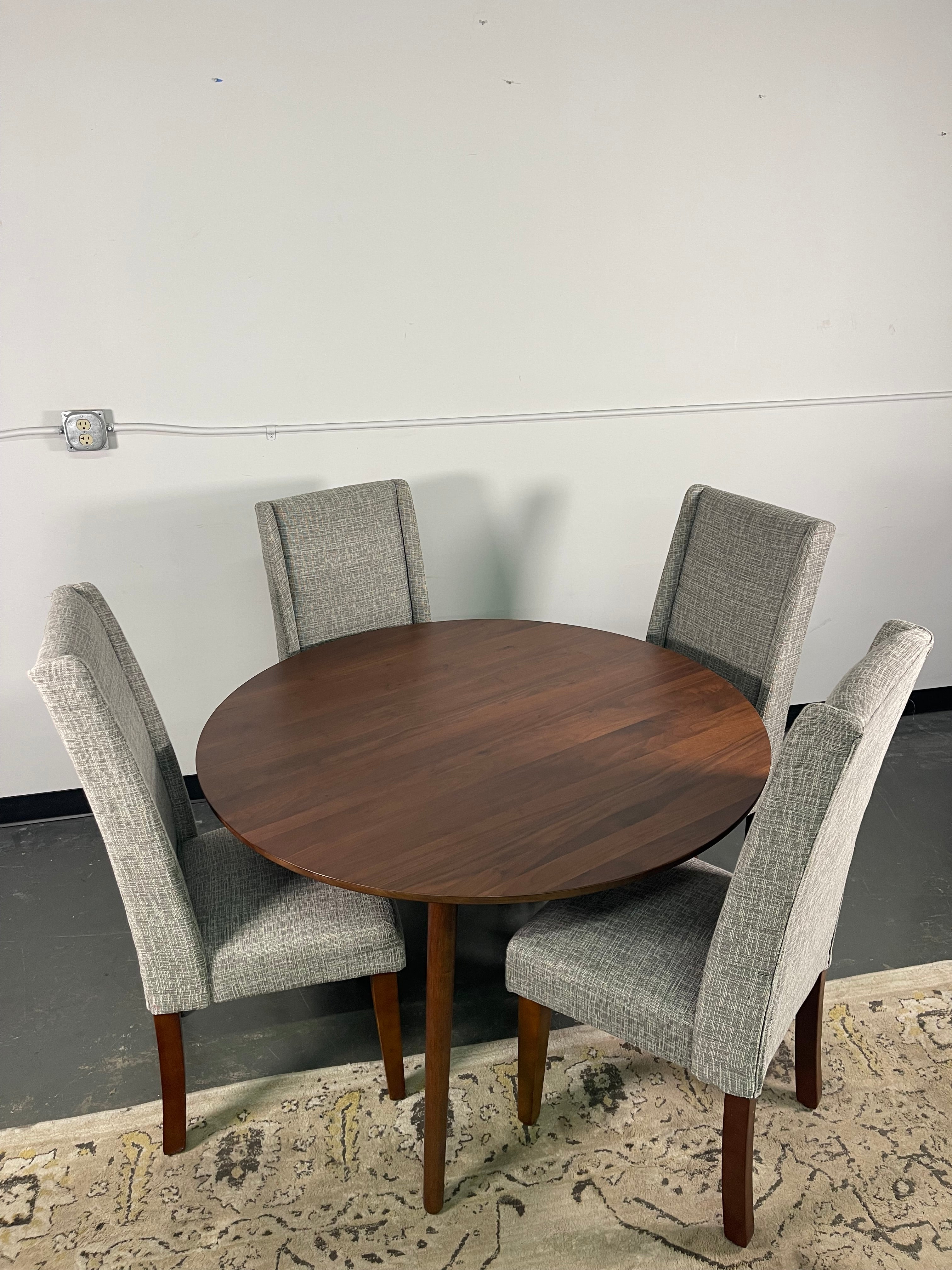 Article Round Dining Table with 4 Upholstered Chairs