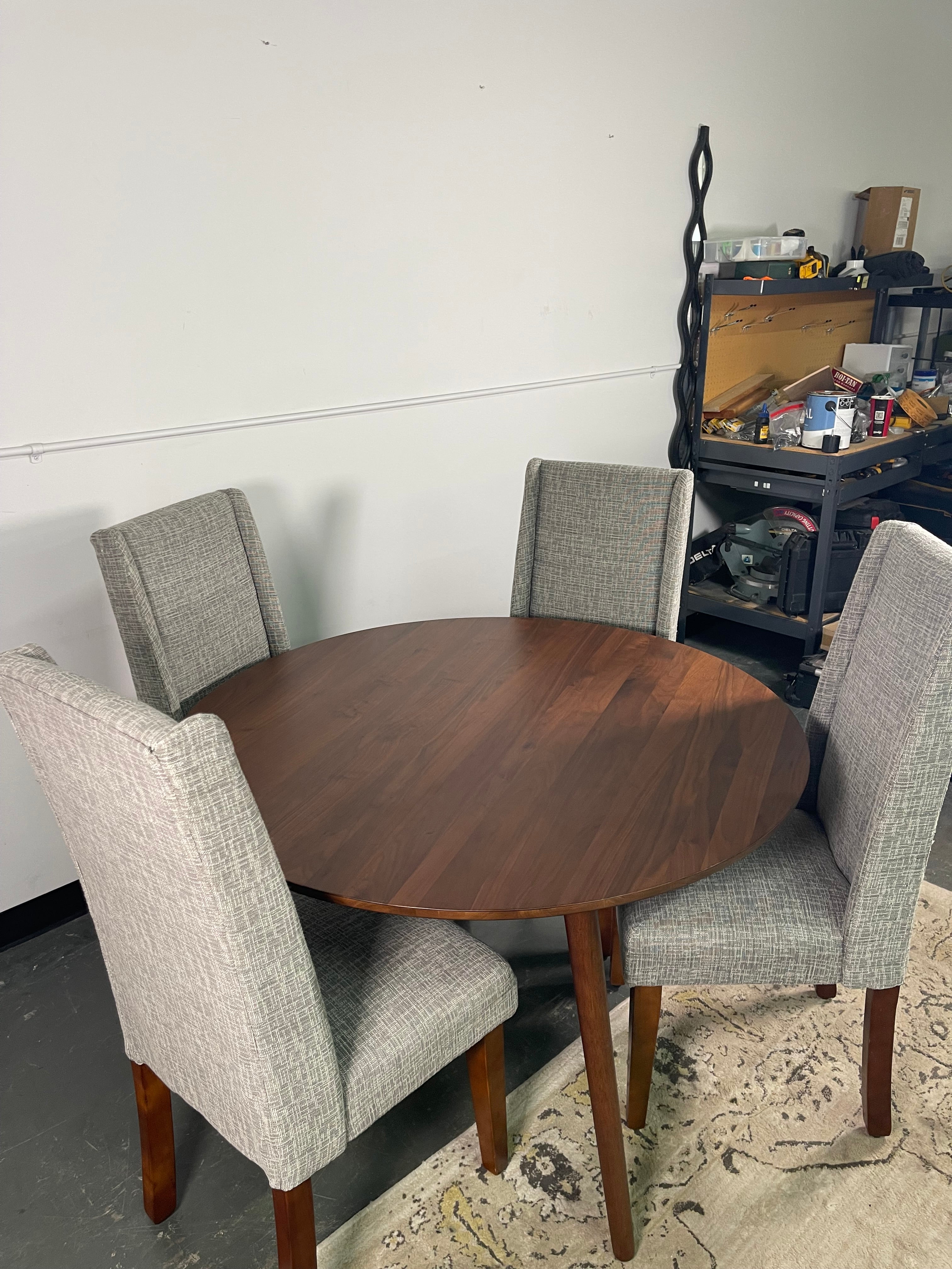 Article Round Dining Table with 4 Upholstered Chairs