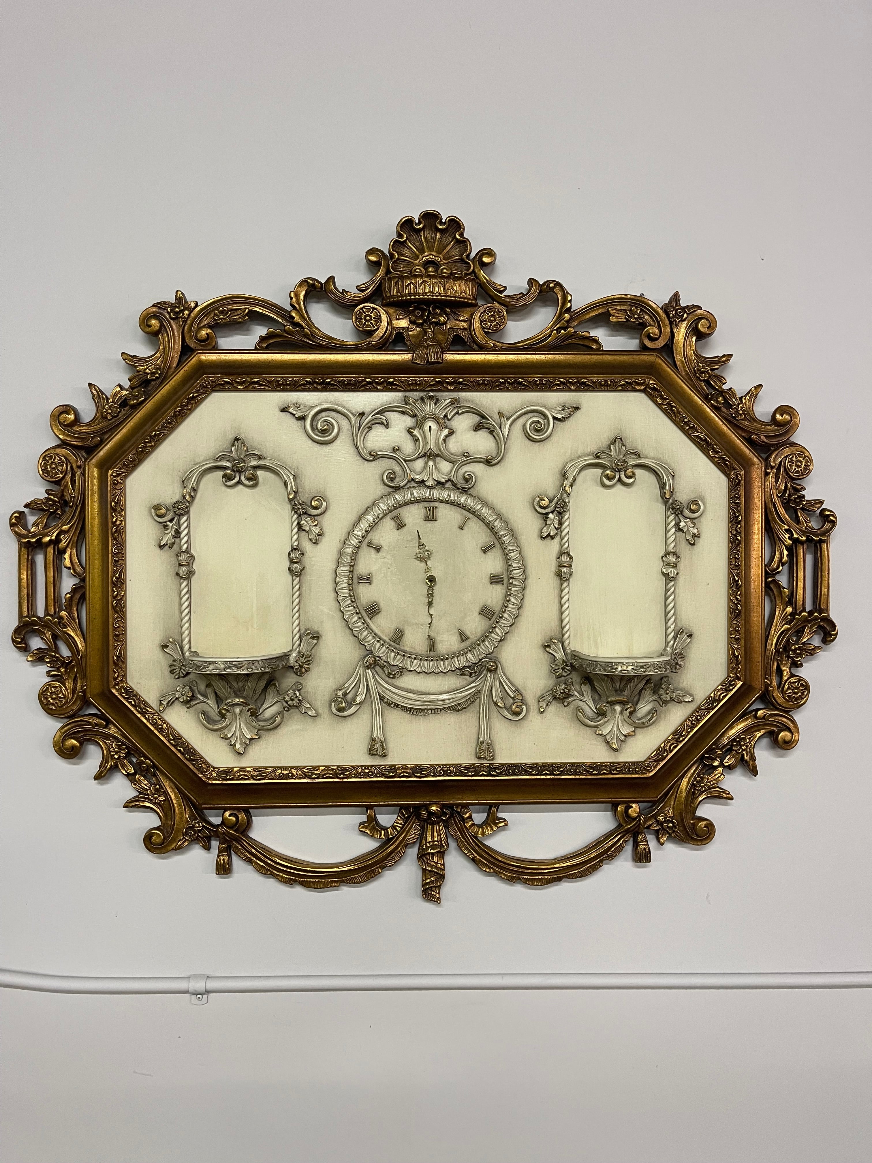 Ornate Gold Baroque Wall Clock with Display Shelves