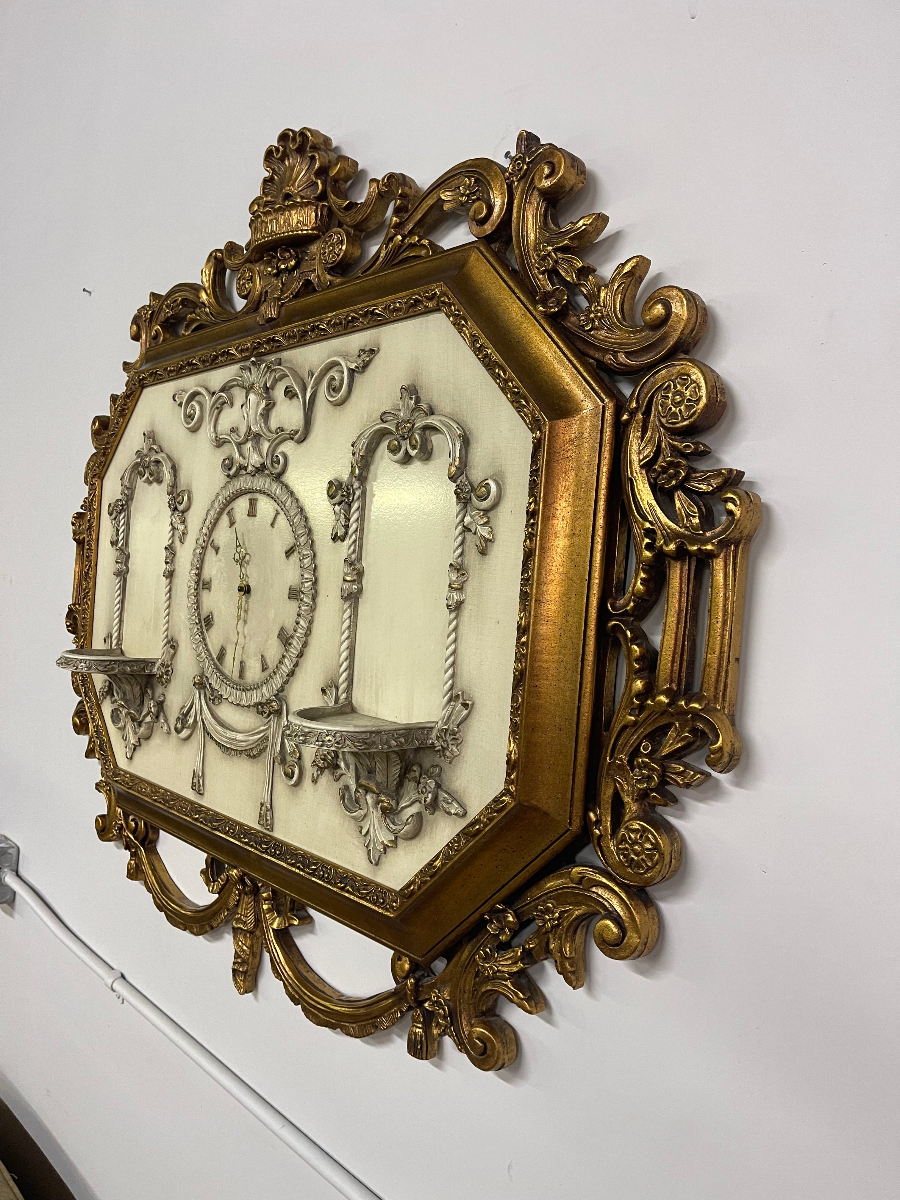 Ornate Gold Baroque Wall Clock with Display Shelves