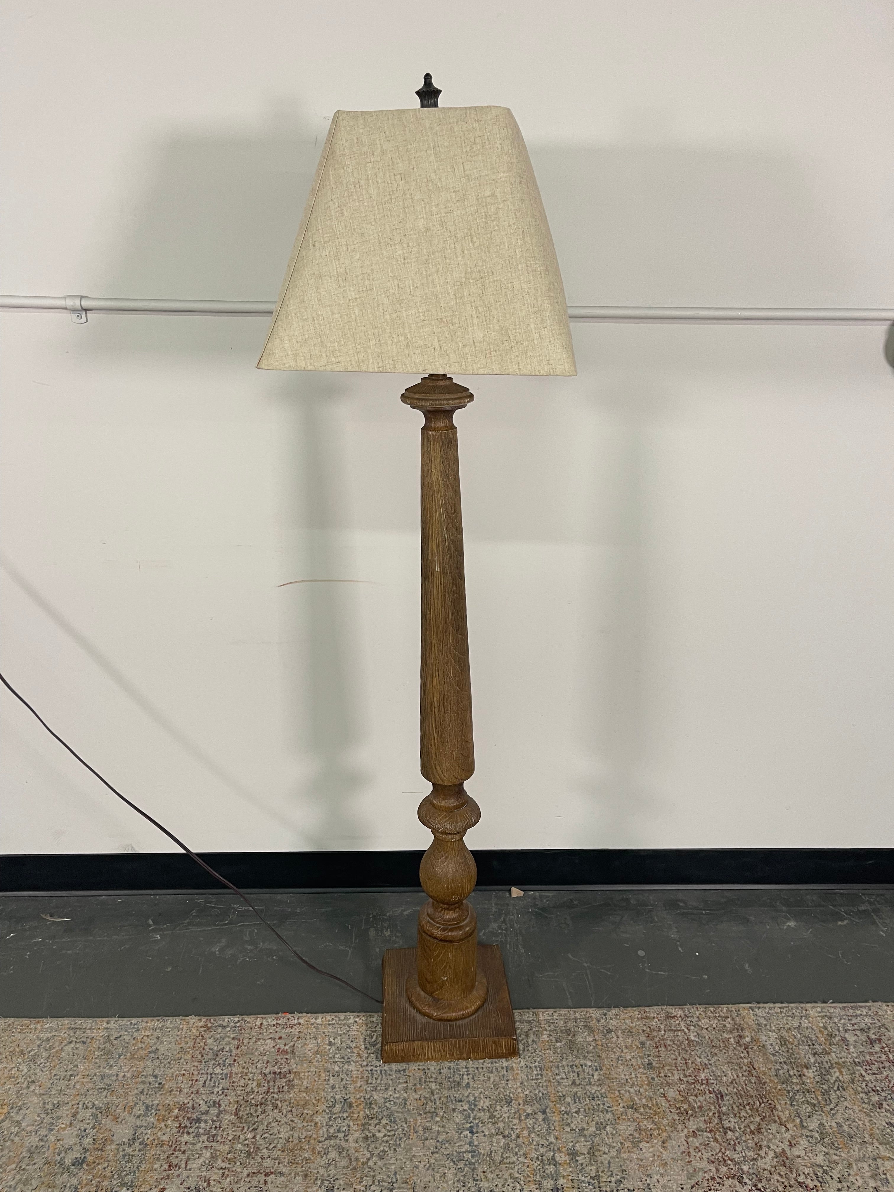 Rustic Wood-Look Floor Lamp with Linen Shade