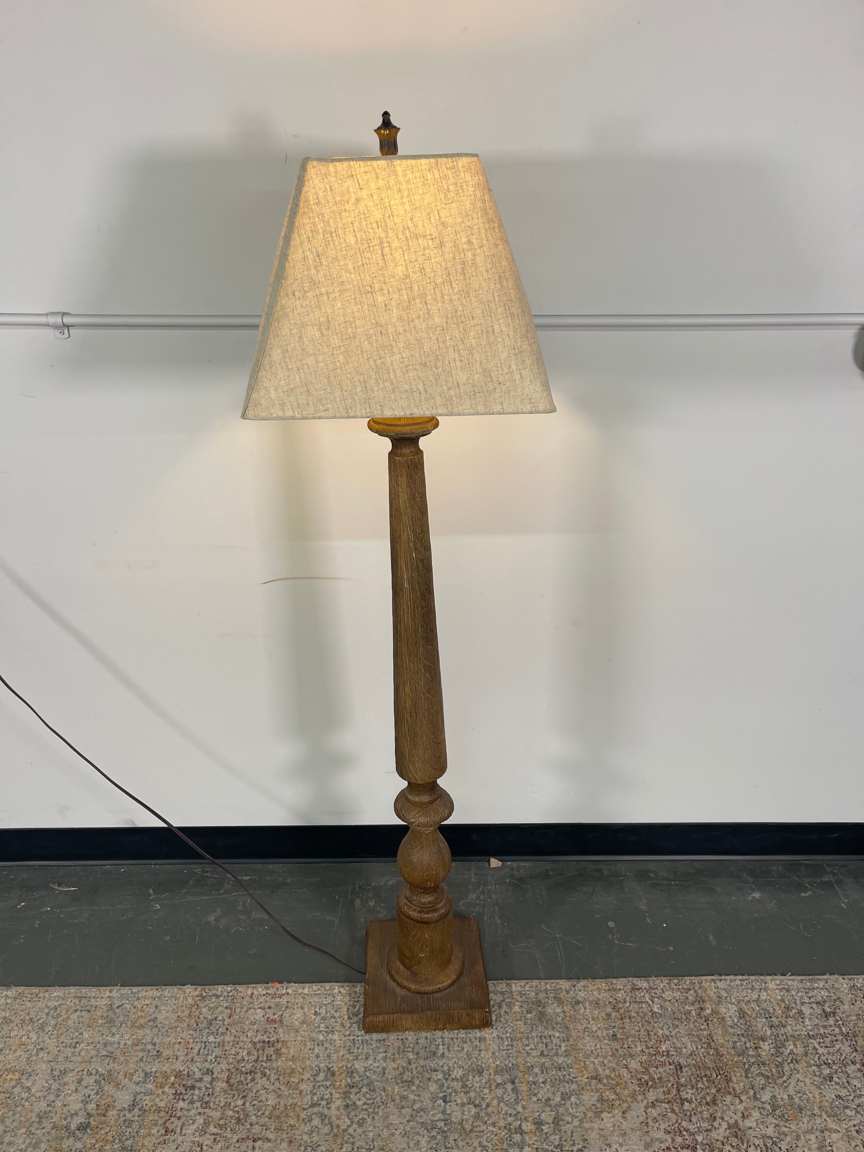 Rustic Wood-Look Floor Lamp with Linen Shade