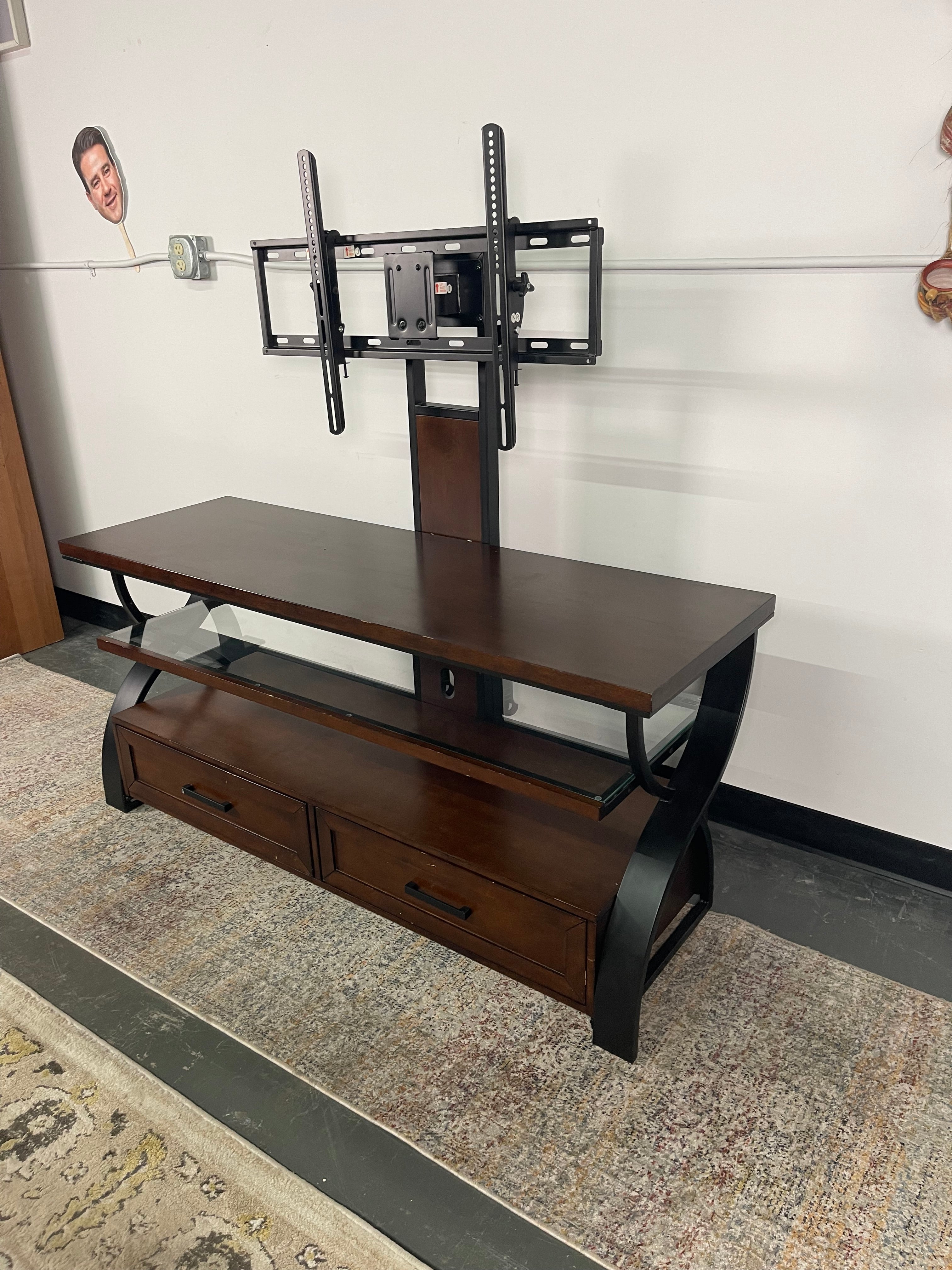 Espresso TV Stand with Swivel TV Mount and Glass Shelf