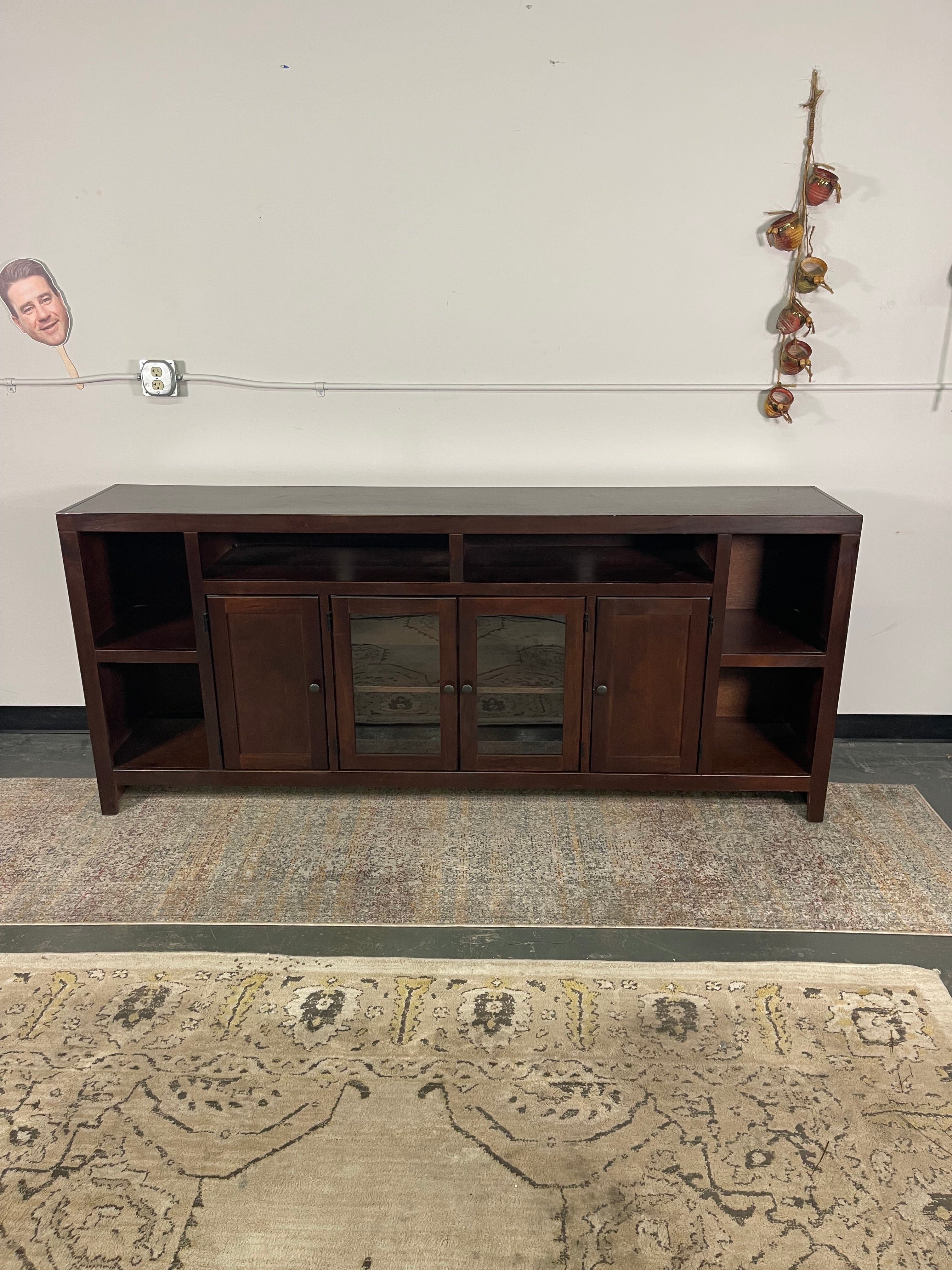 Extra-Long Espresso TV Console with Glass Doors