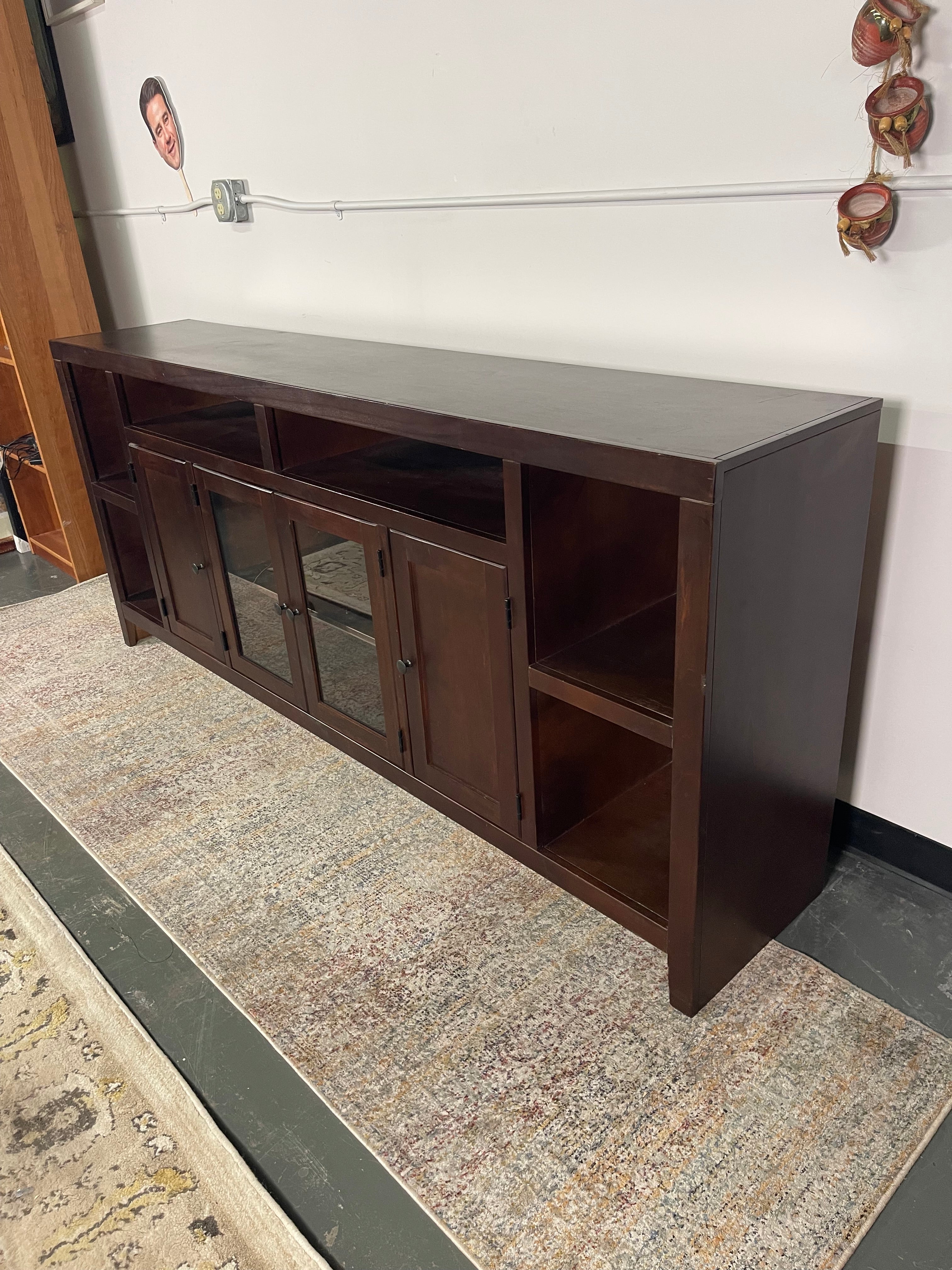 Extra-Long Espresso TV Console with Glass Doors