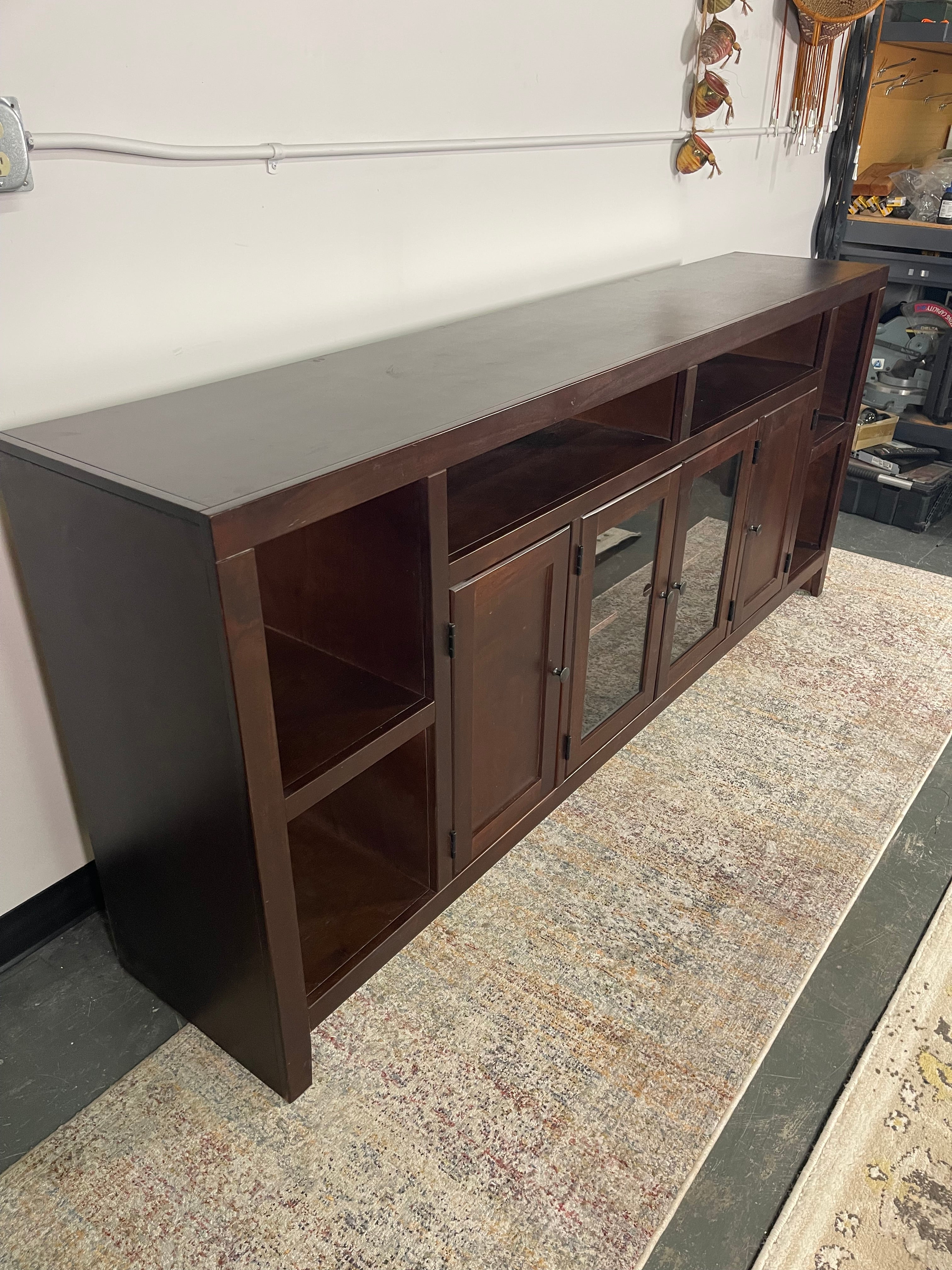 Extra-Long Espresso TV Console with Glass Doors