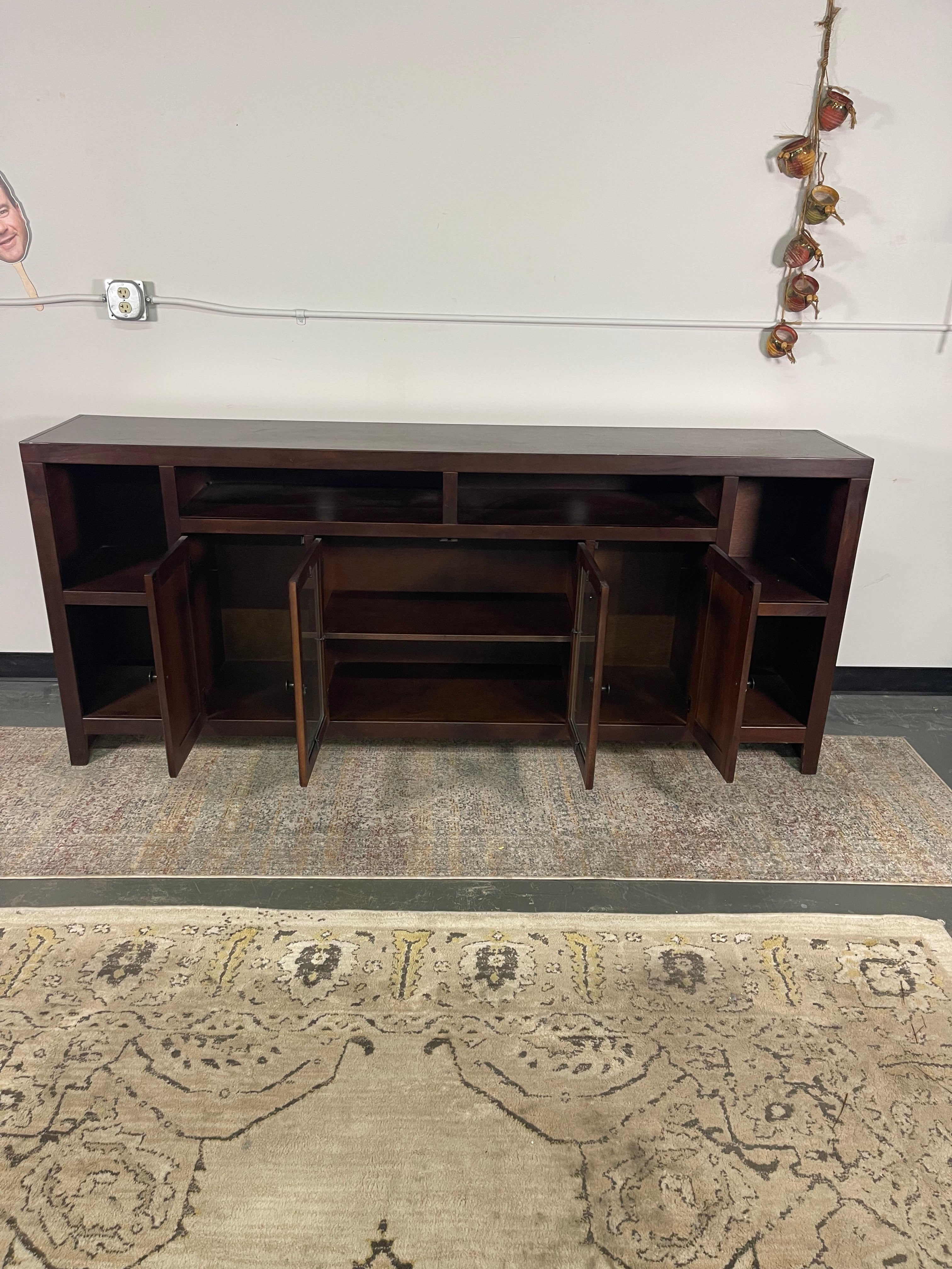 Extra-Long Espresso TV Console with Glass Doors