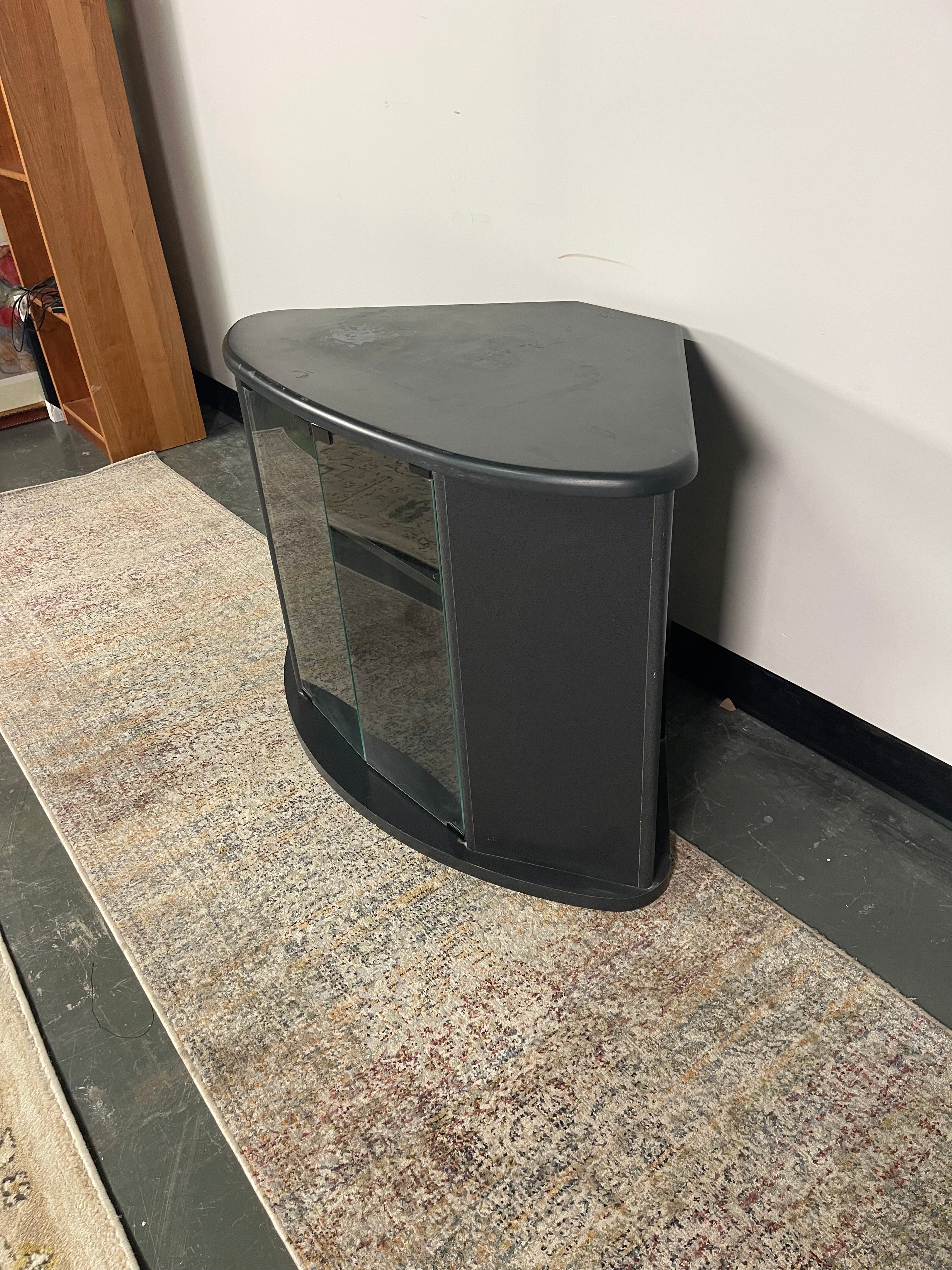 Black Corner TV Stand with Glass Doors