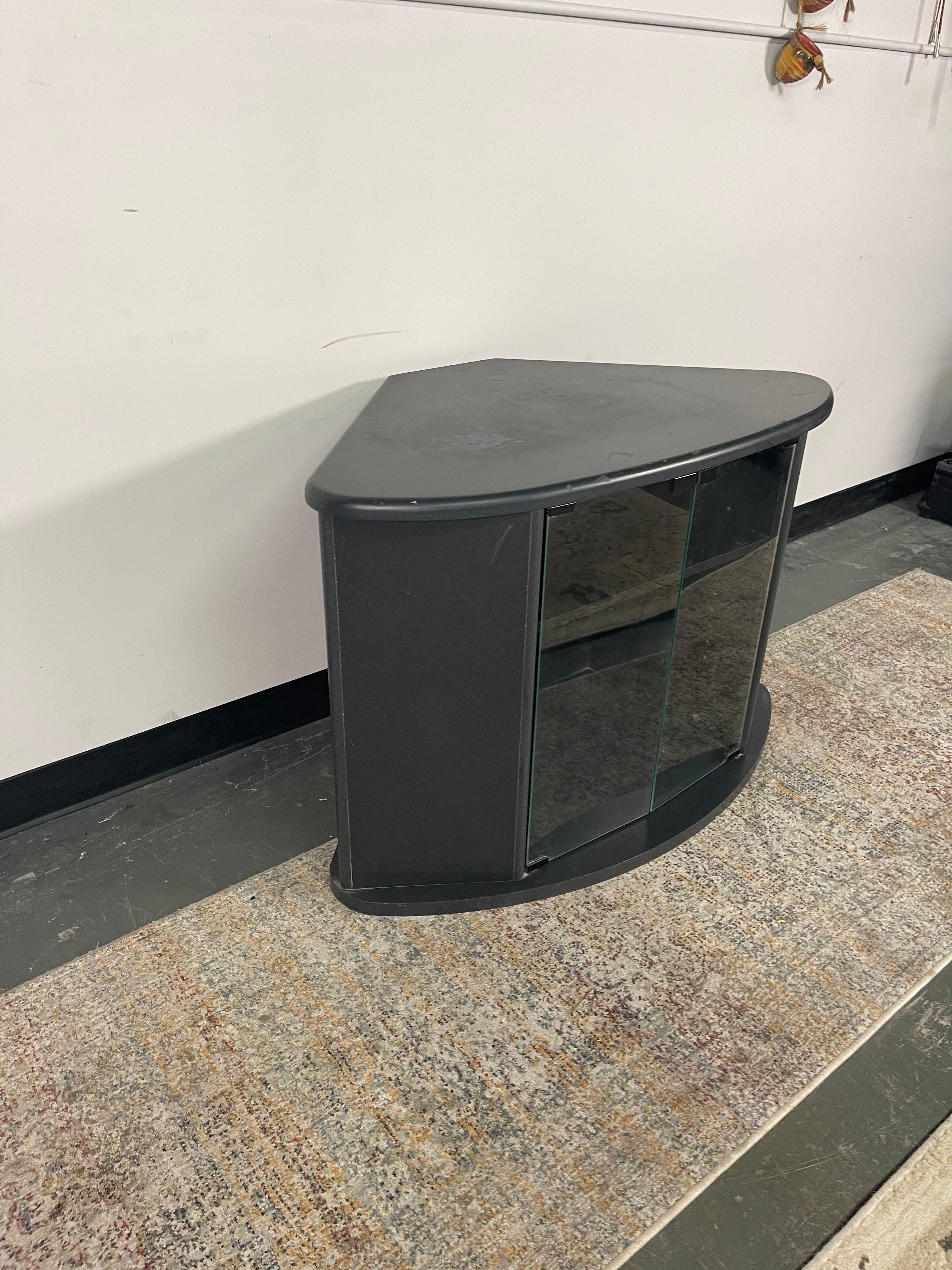 Black Corner TV Stand with Glass Doors