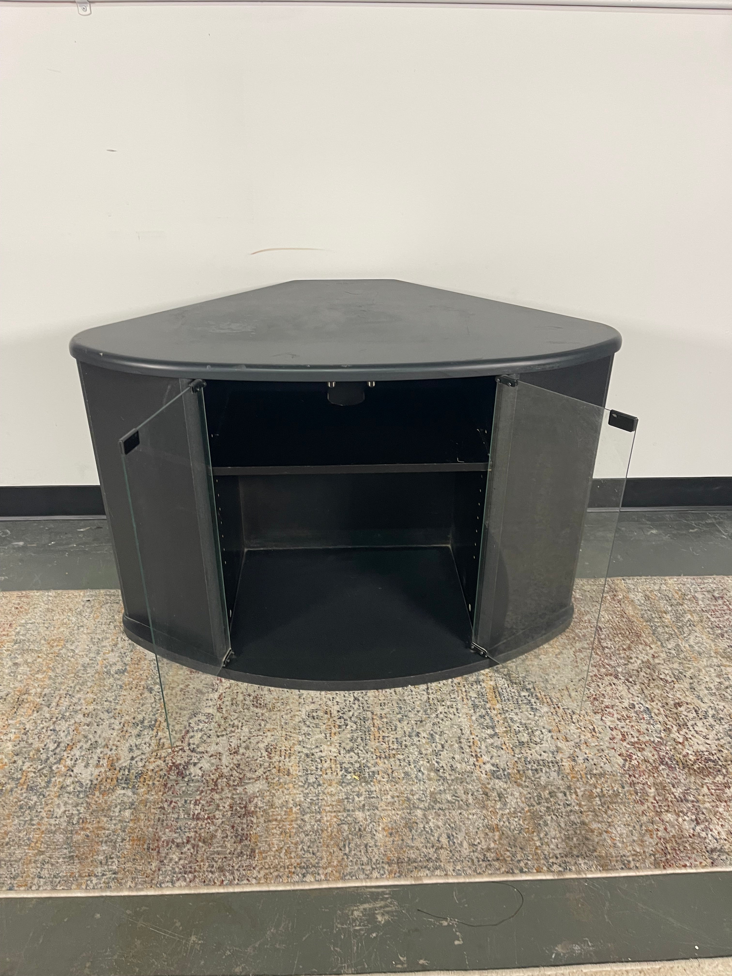 Black Corner TV Stand with Glass Doors