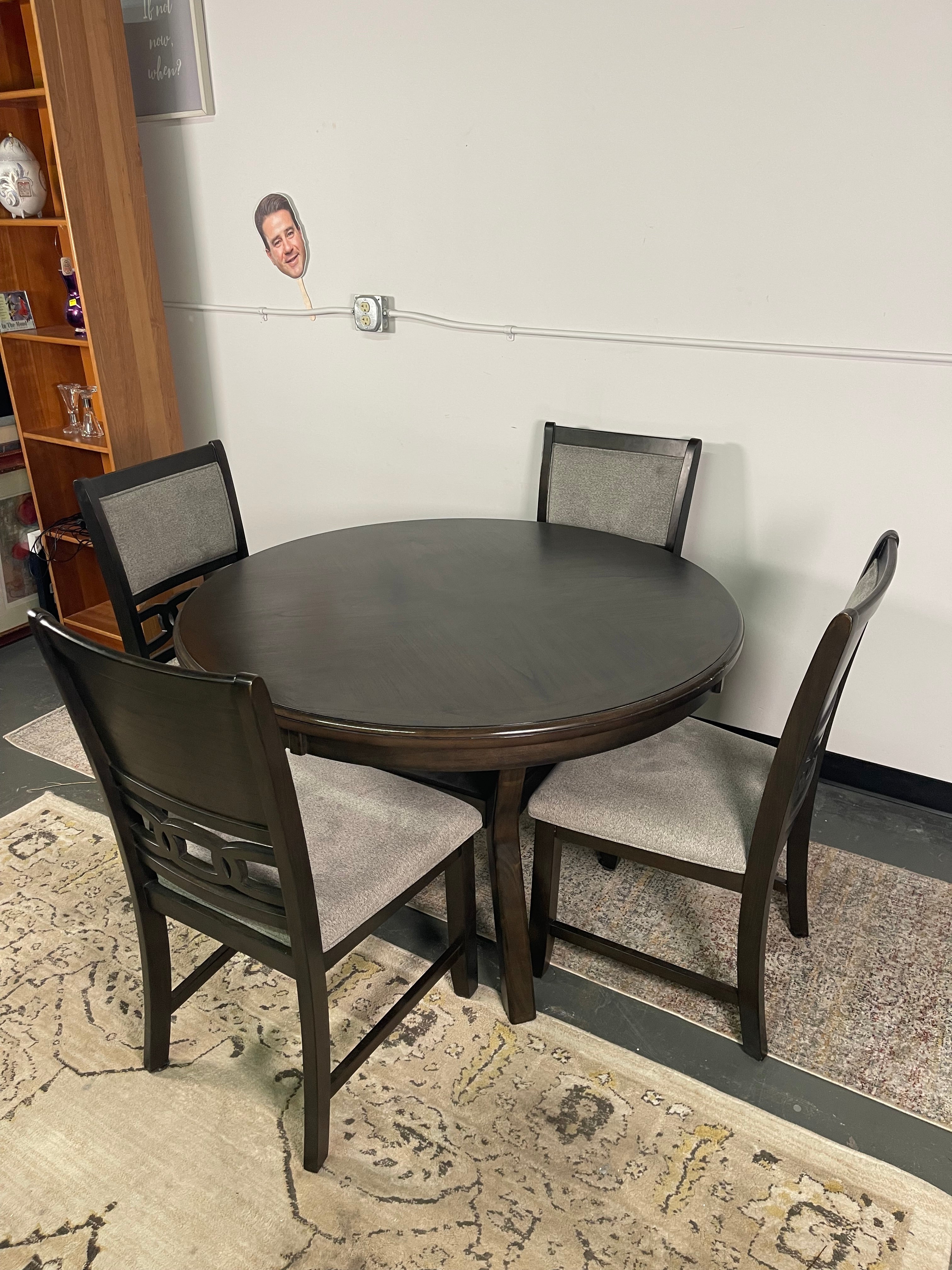 Espresso Round Dining Table with 4 Upholstered Chairs