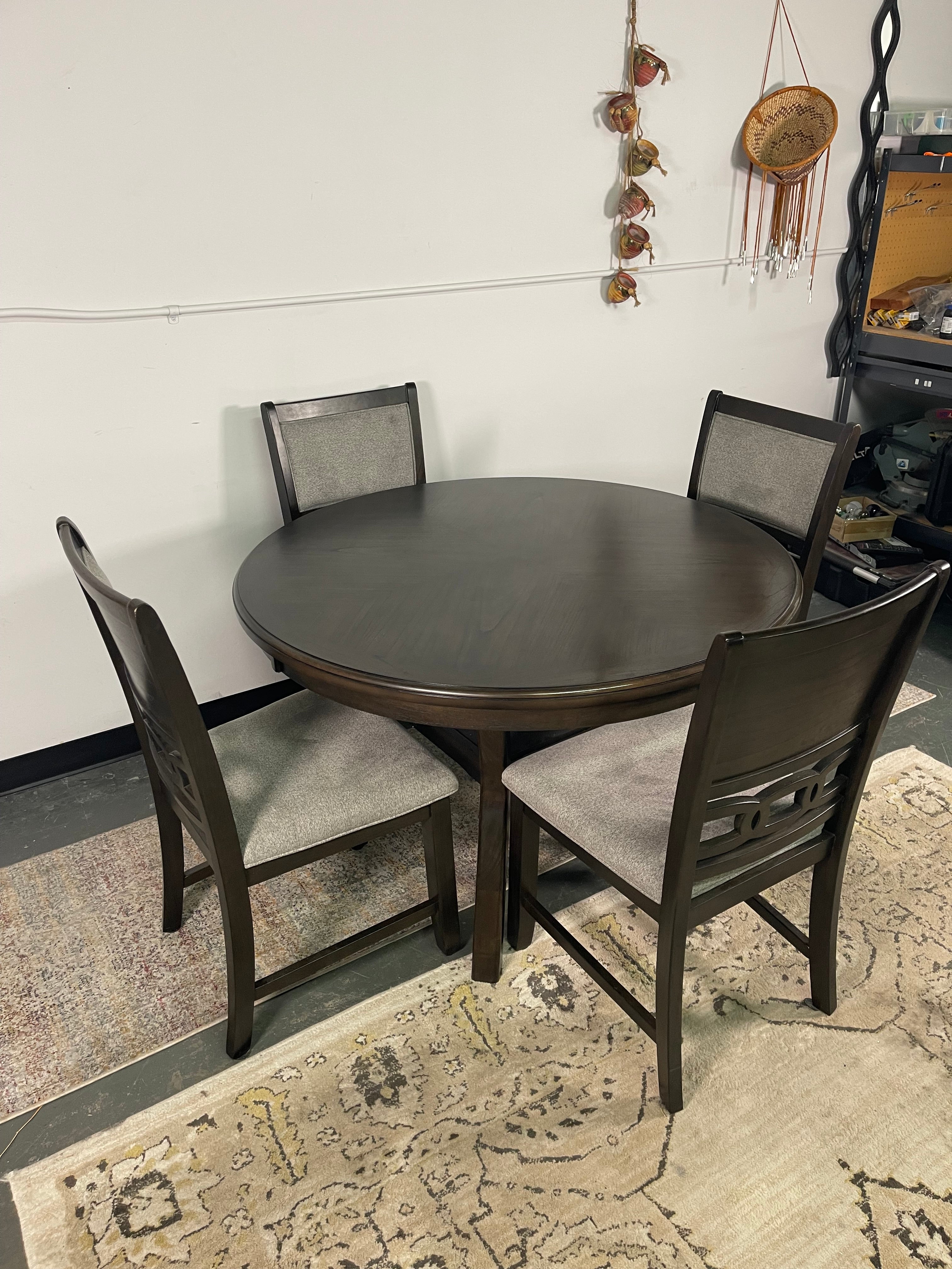 Espresso Round Dining Table with 4 Upholstered Chairs