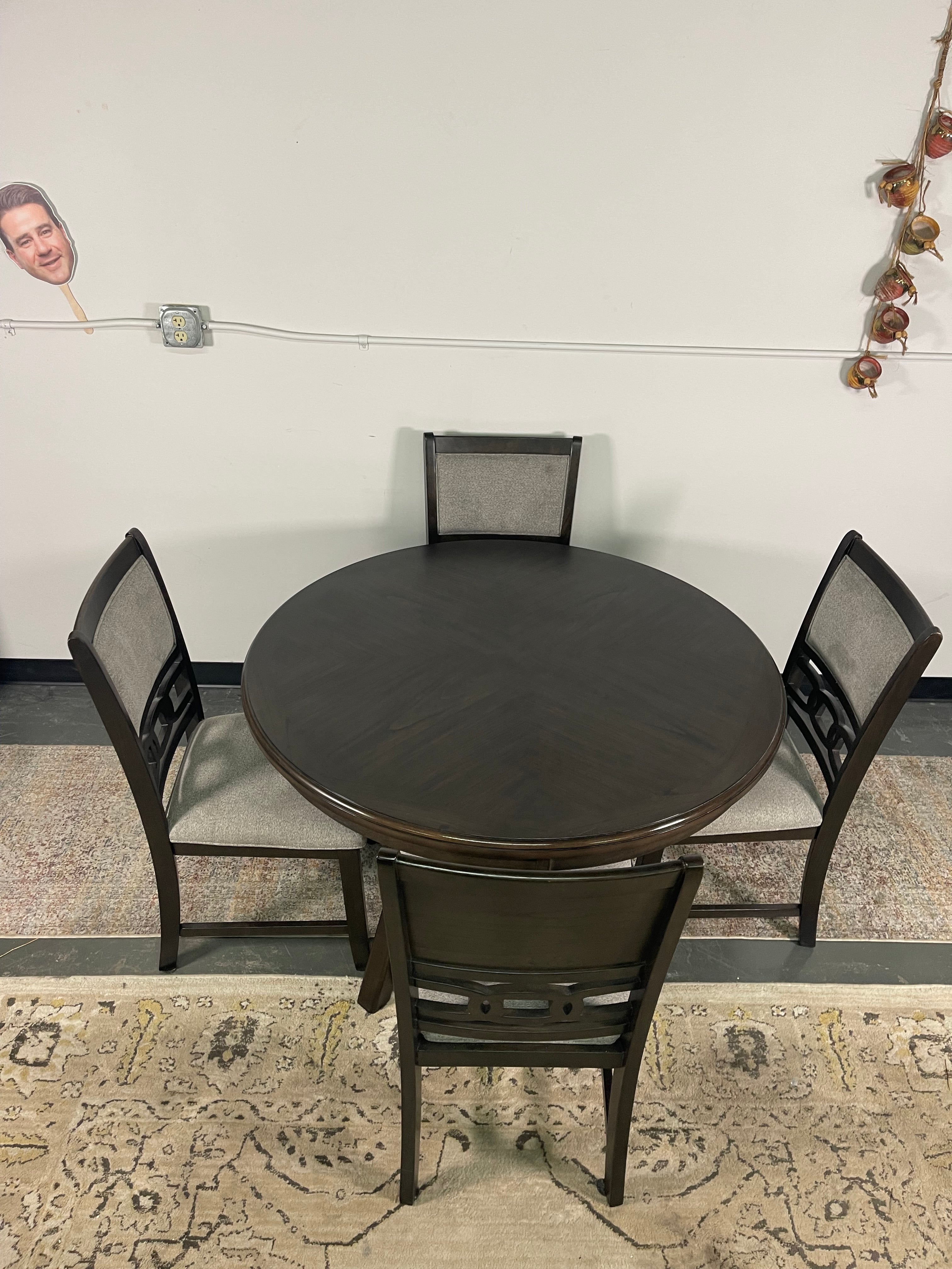 Espresso Round Dining Table with 4 Upholstered Chairs
