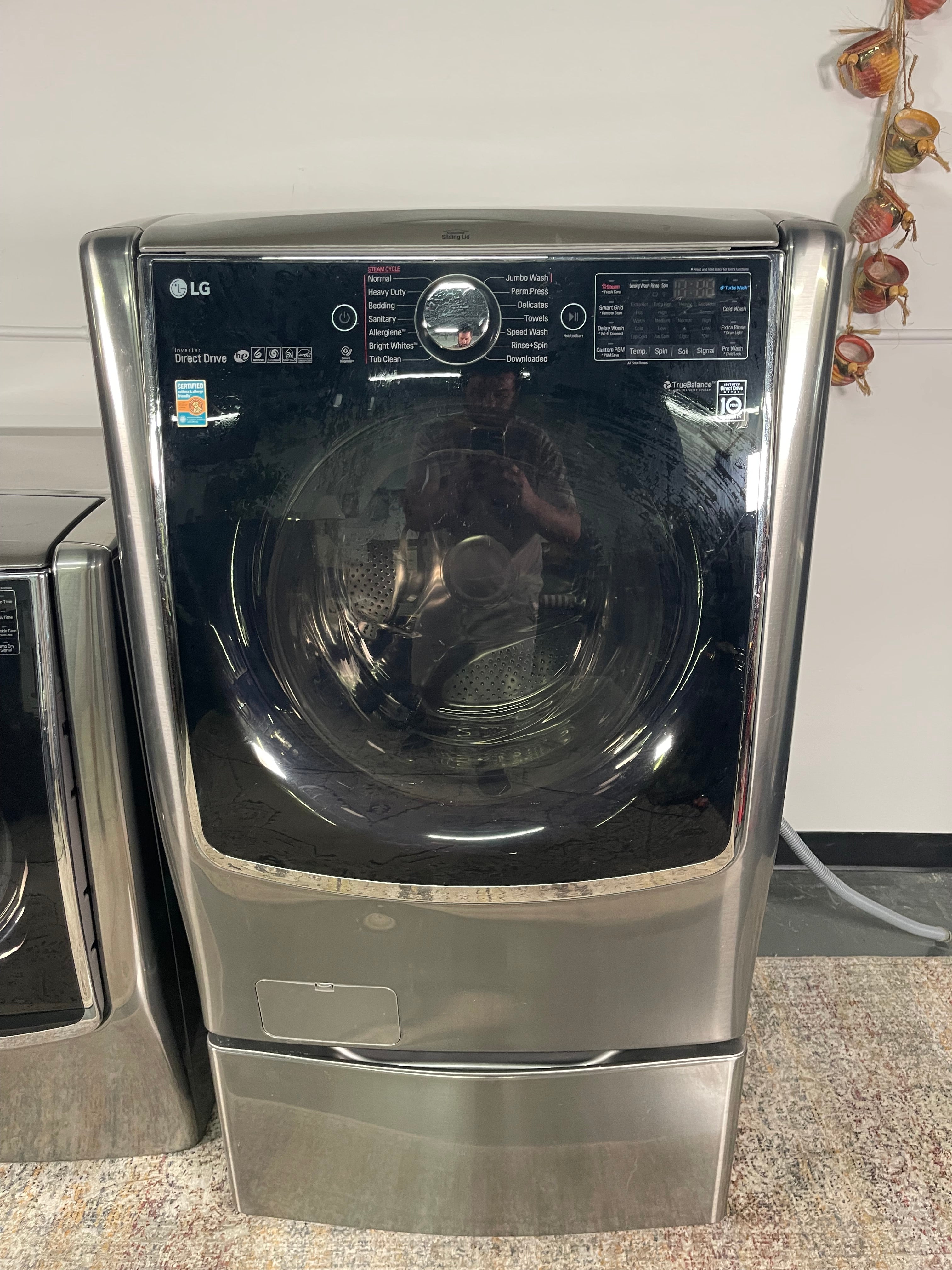 LG Mega Capacity Washer and Electric Dryer Set with Pedestals