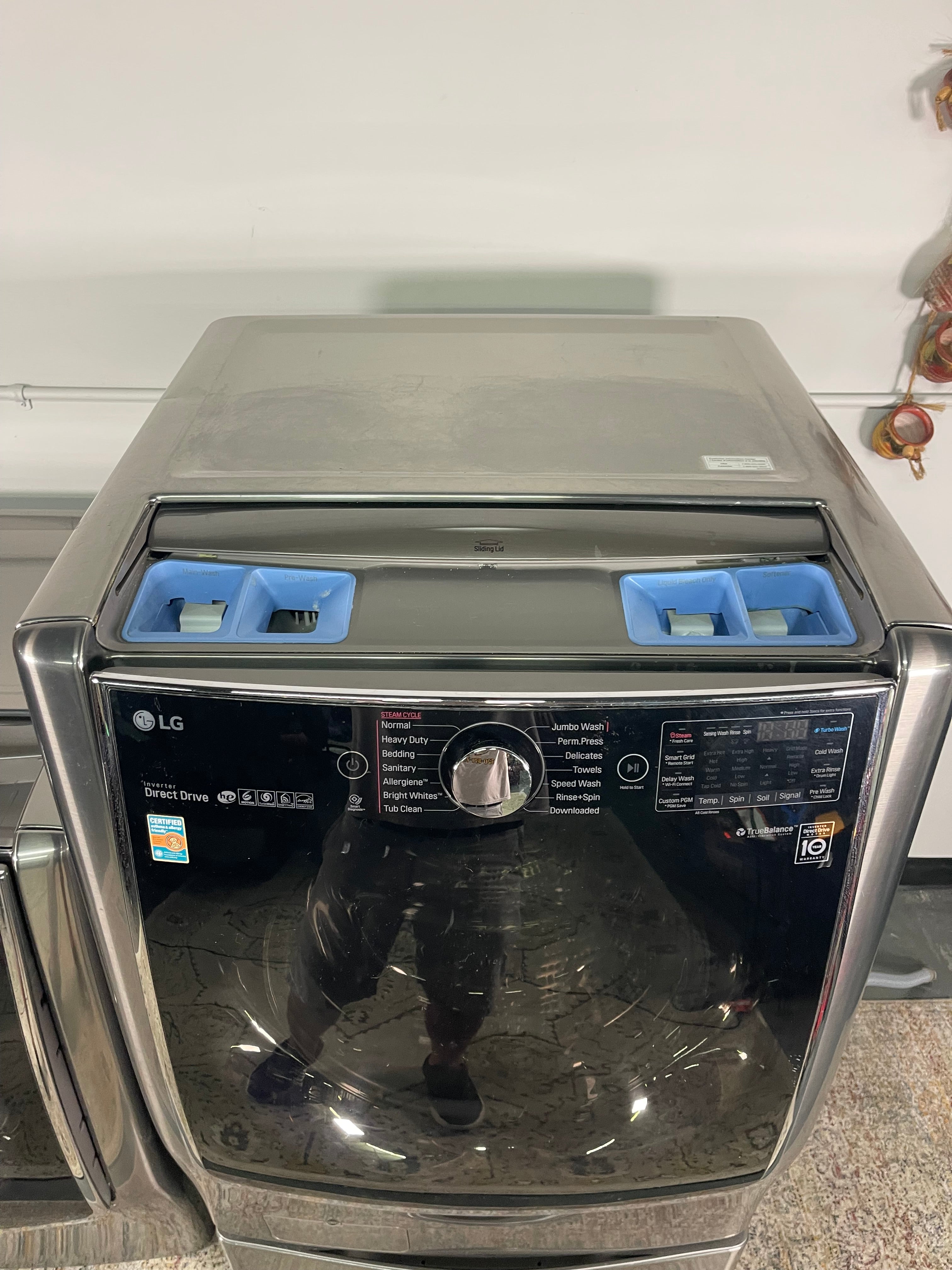 LG Mega Capacity Washer and Electric Dryer Set with Pedestals