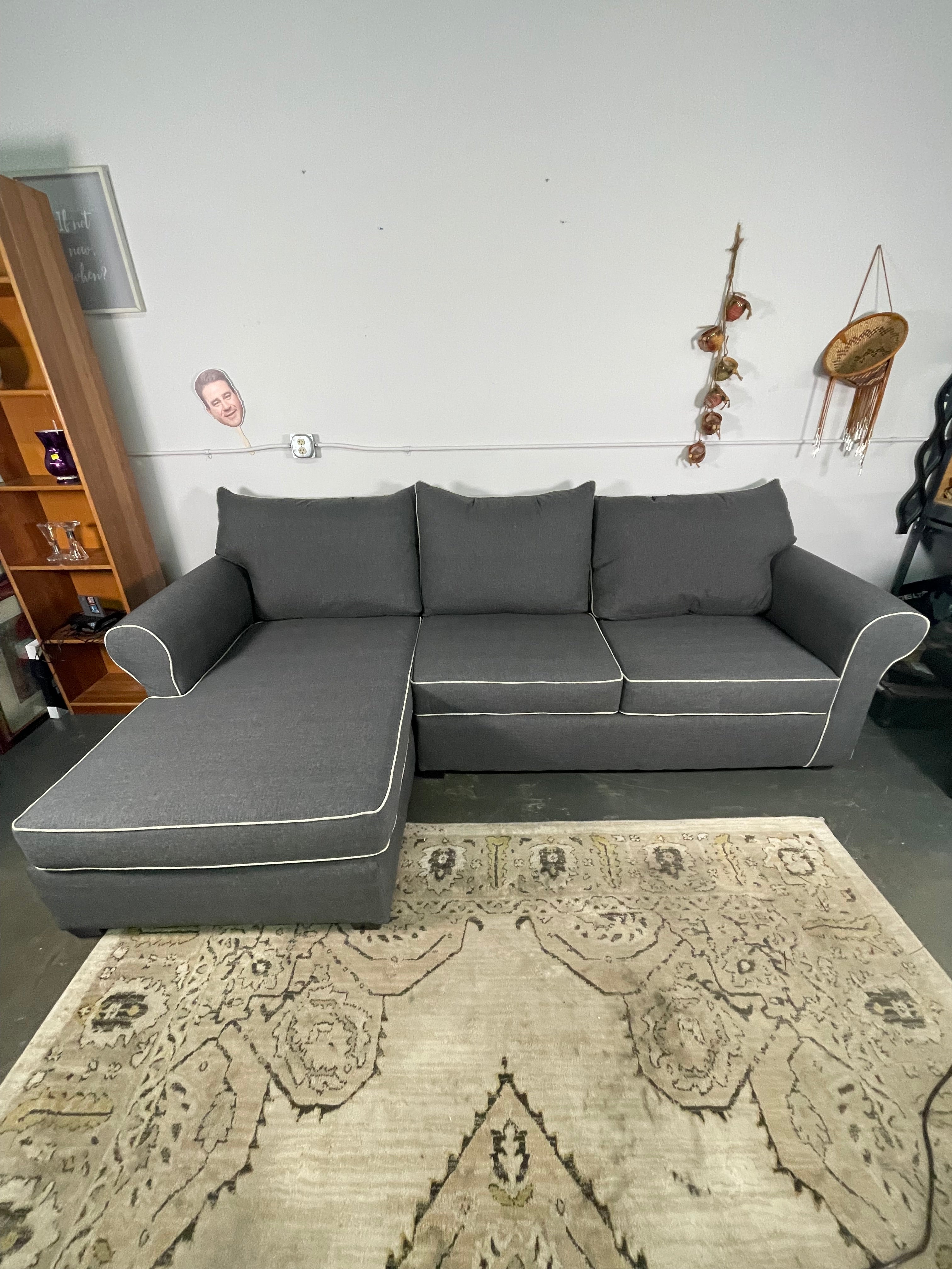 Charcoal Gray 2-Piece Sectional with Chaise and Matching Ottoman
