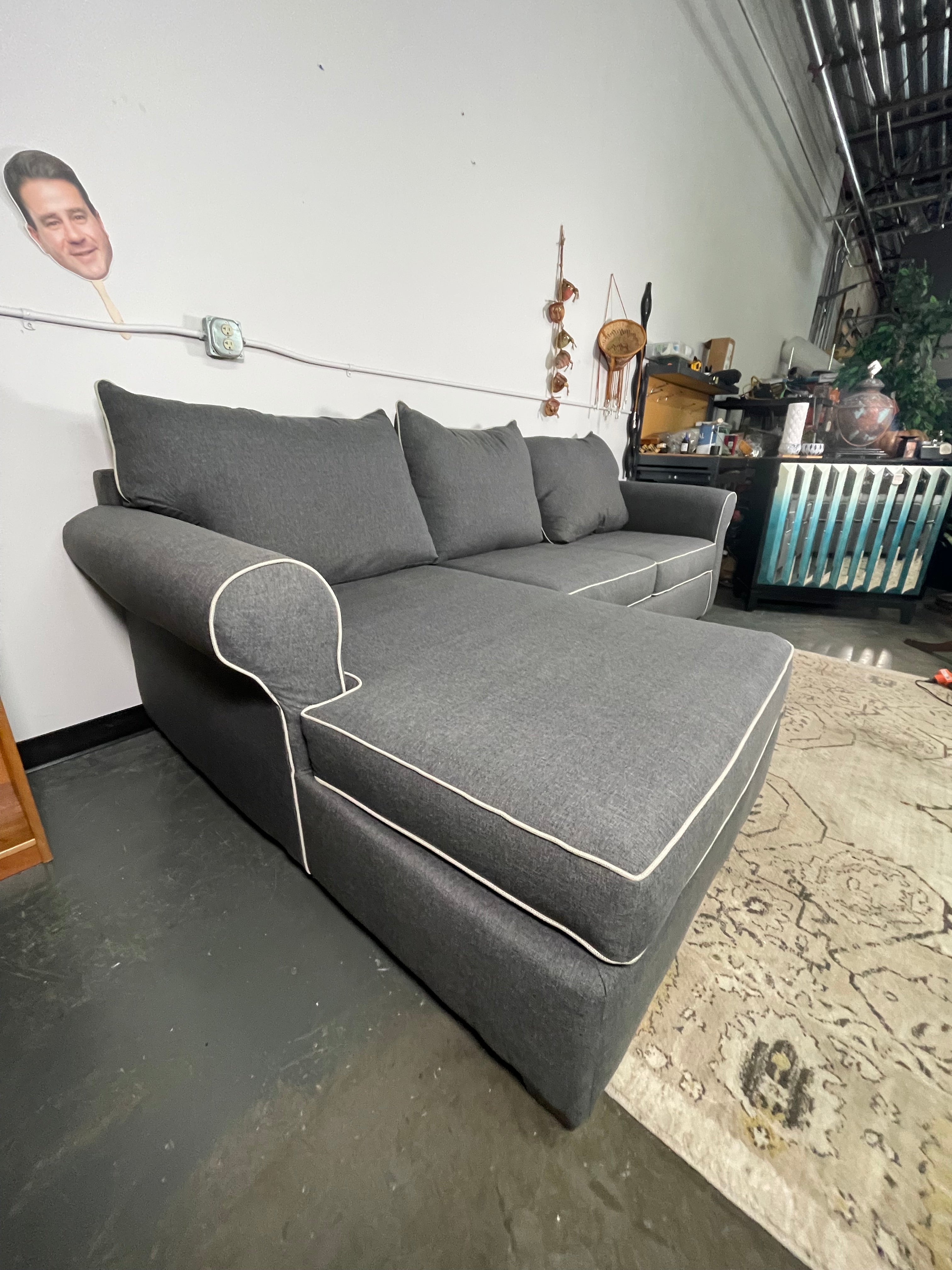 Charcoal Gray 2-Piece Sectional with Chaise and Matching Ottoman