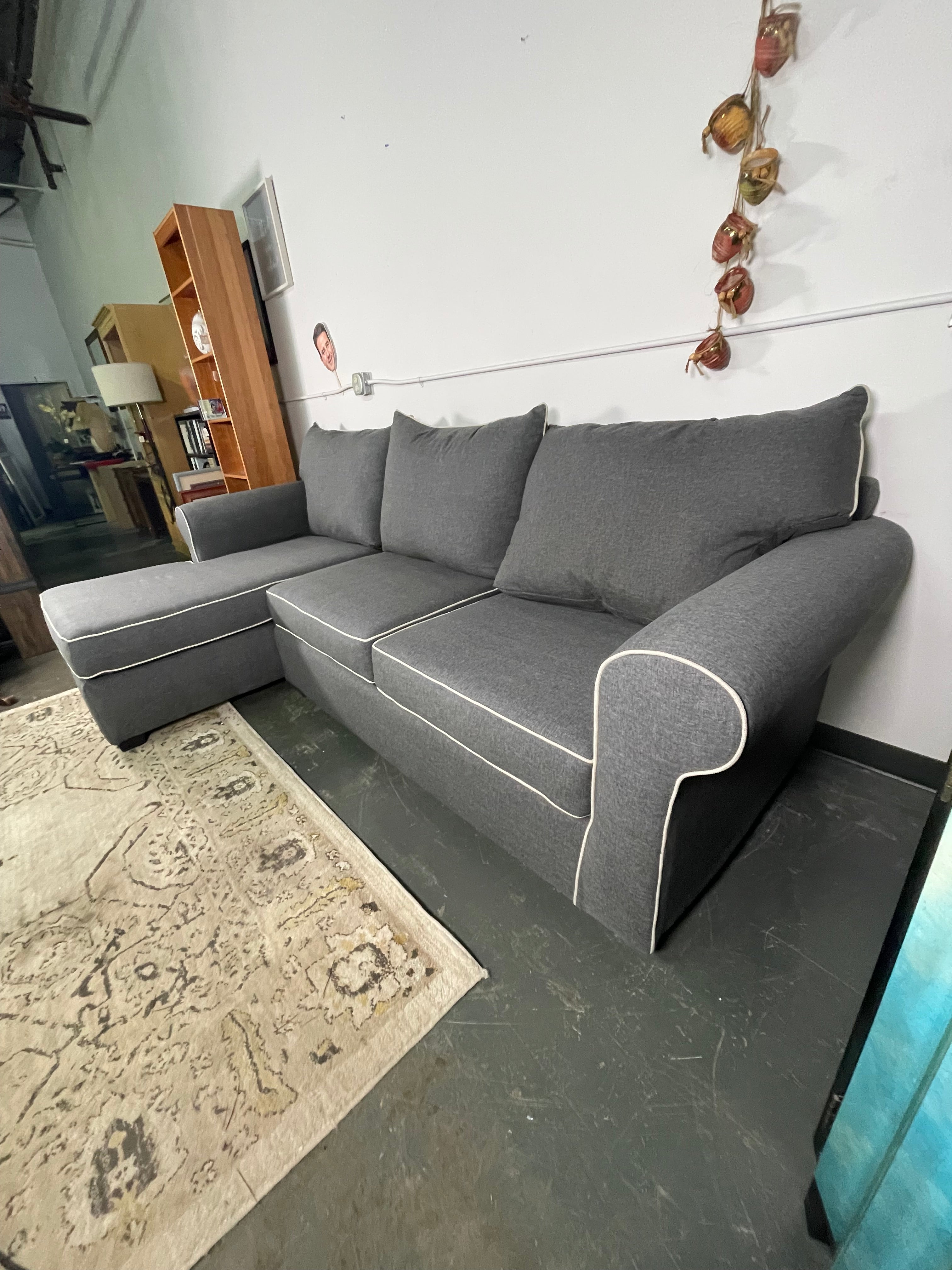 Charcoal Gray 2-Piece Sectional with Chaise and Matching Ottoman