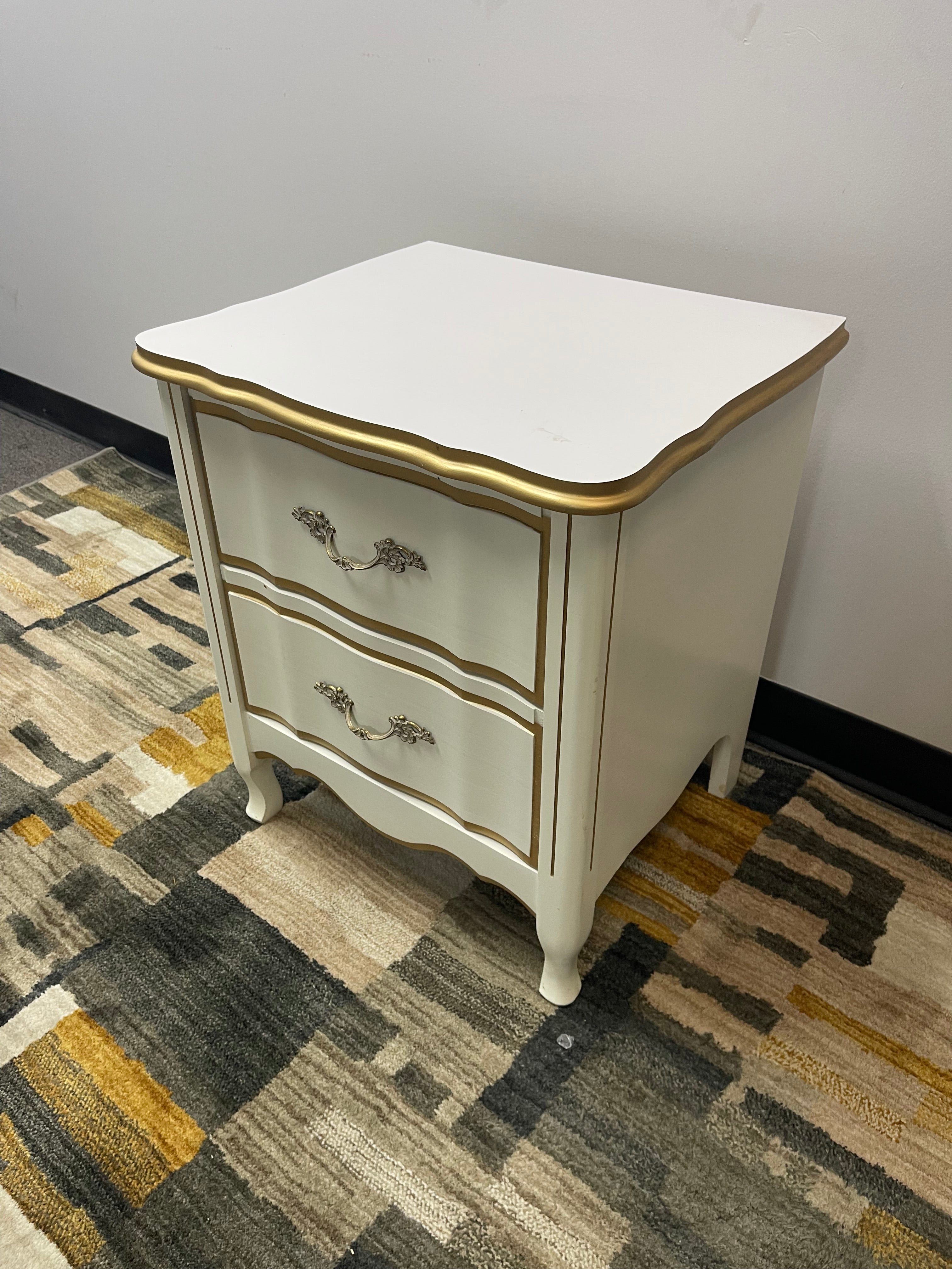 Vintage White and Gold French Provincial Dresser and Nightstand