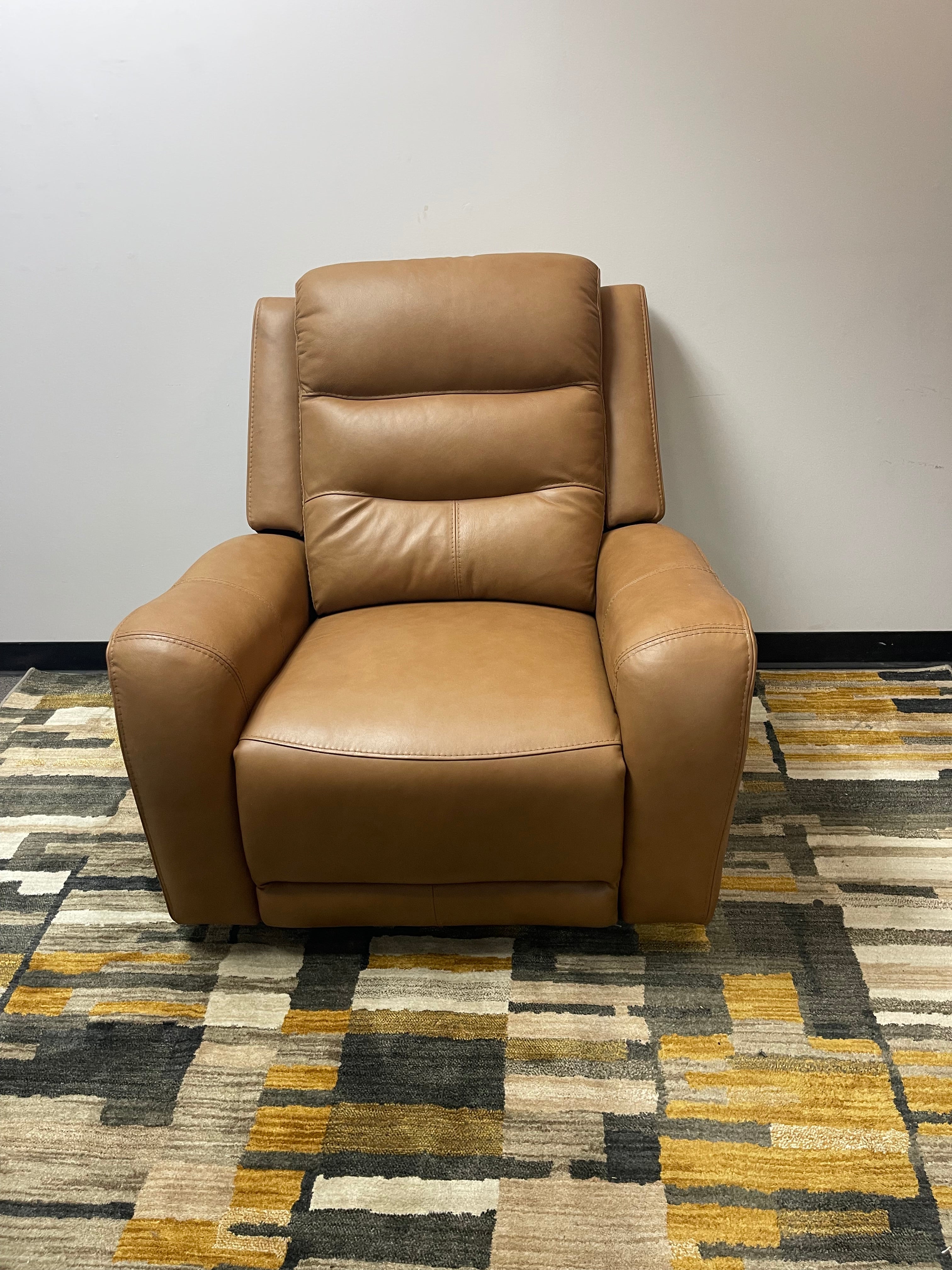 Caramel Leather Power Recliner with Power Headrest