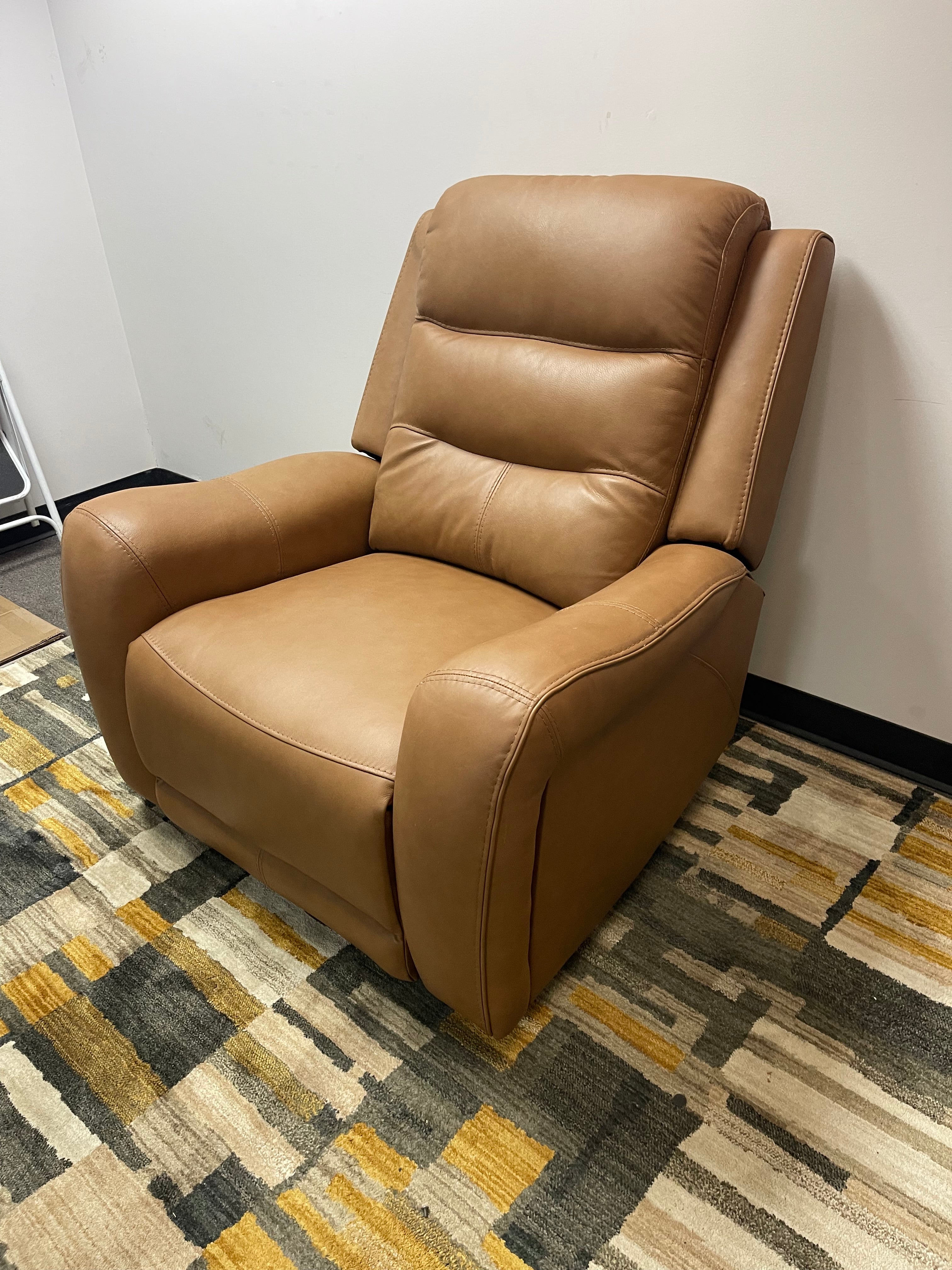 Caramel Leather Power Recliner with Power Headrest
