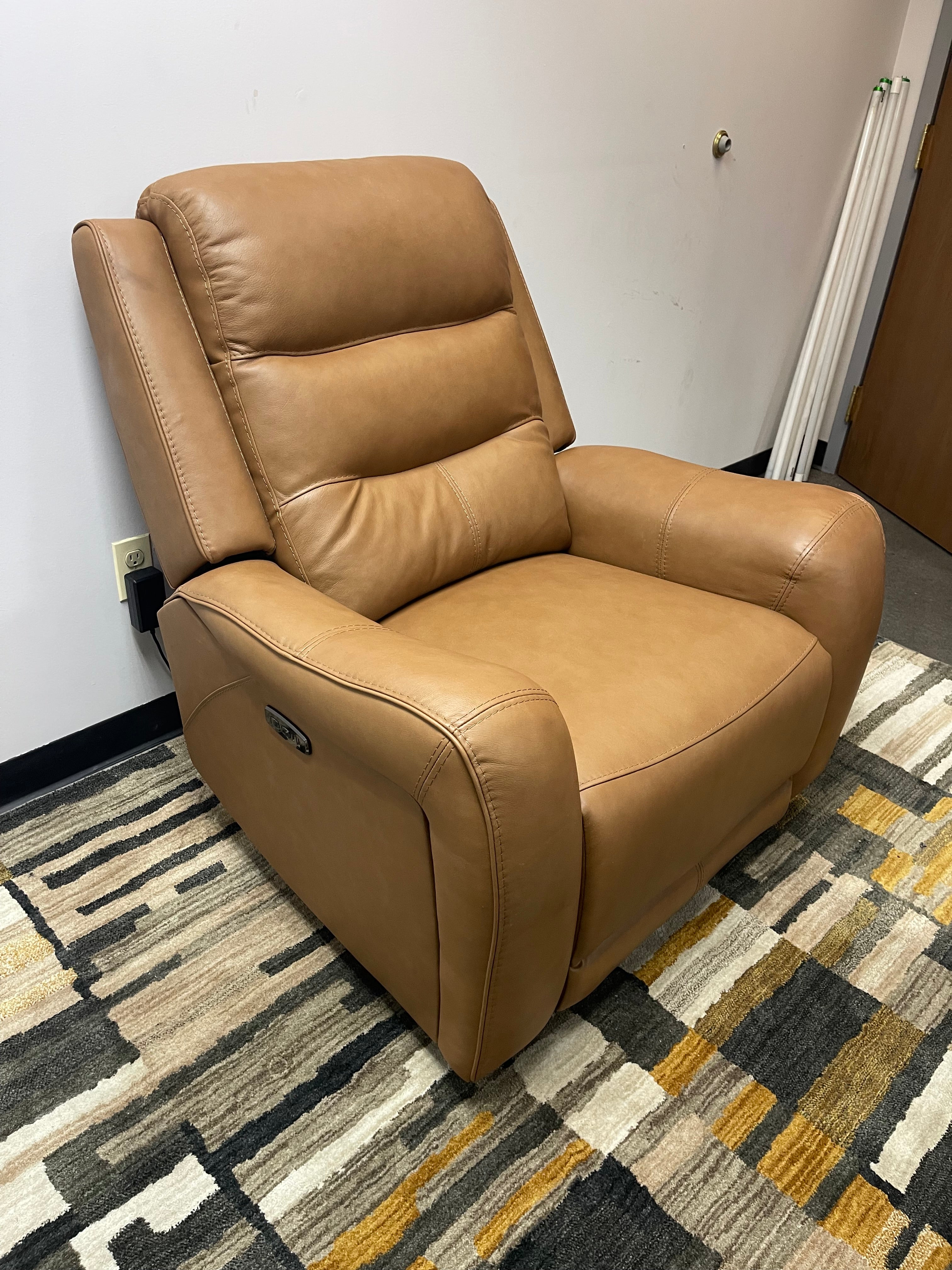 Caramel Leather Power Recliner with Power Headrest