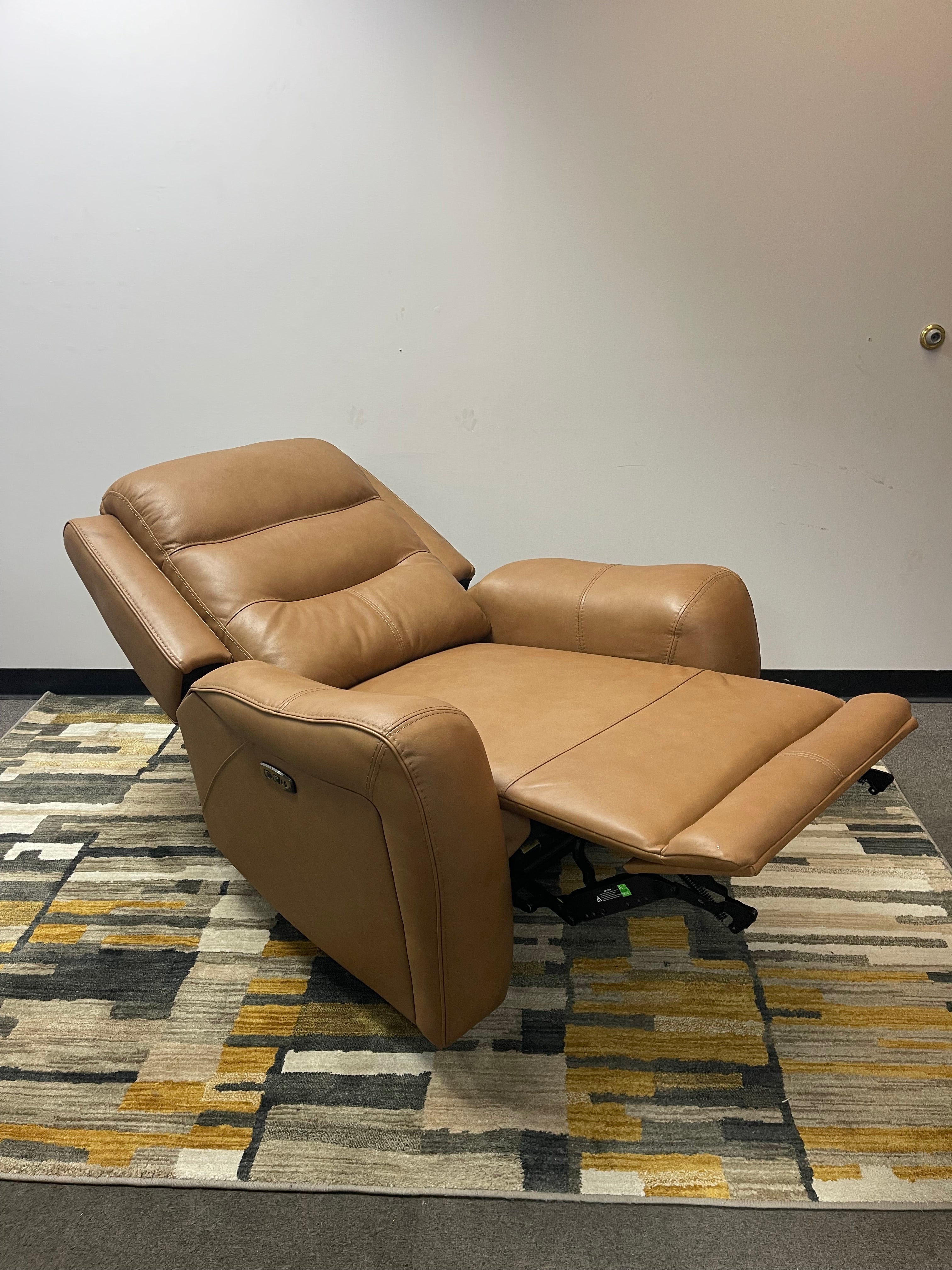 Caramel Leather Power Recliner with Power Headrest