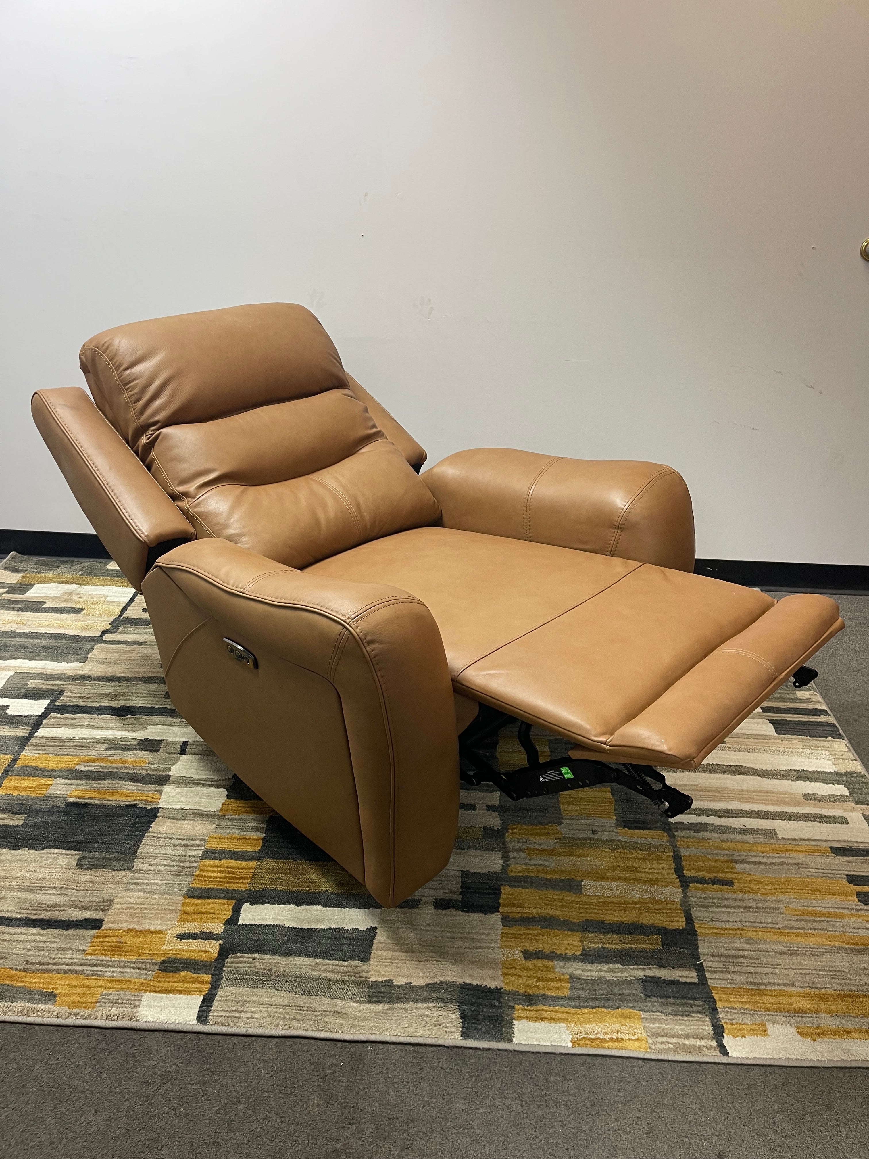 Caramel Leather Power Recliner with Power Headrest
