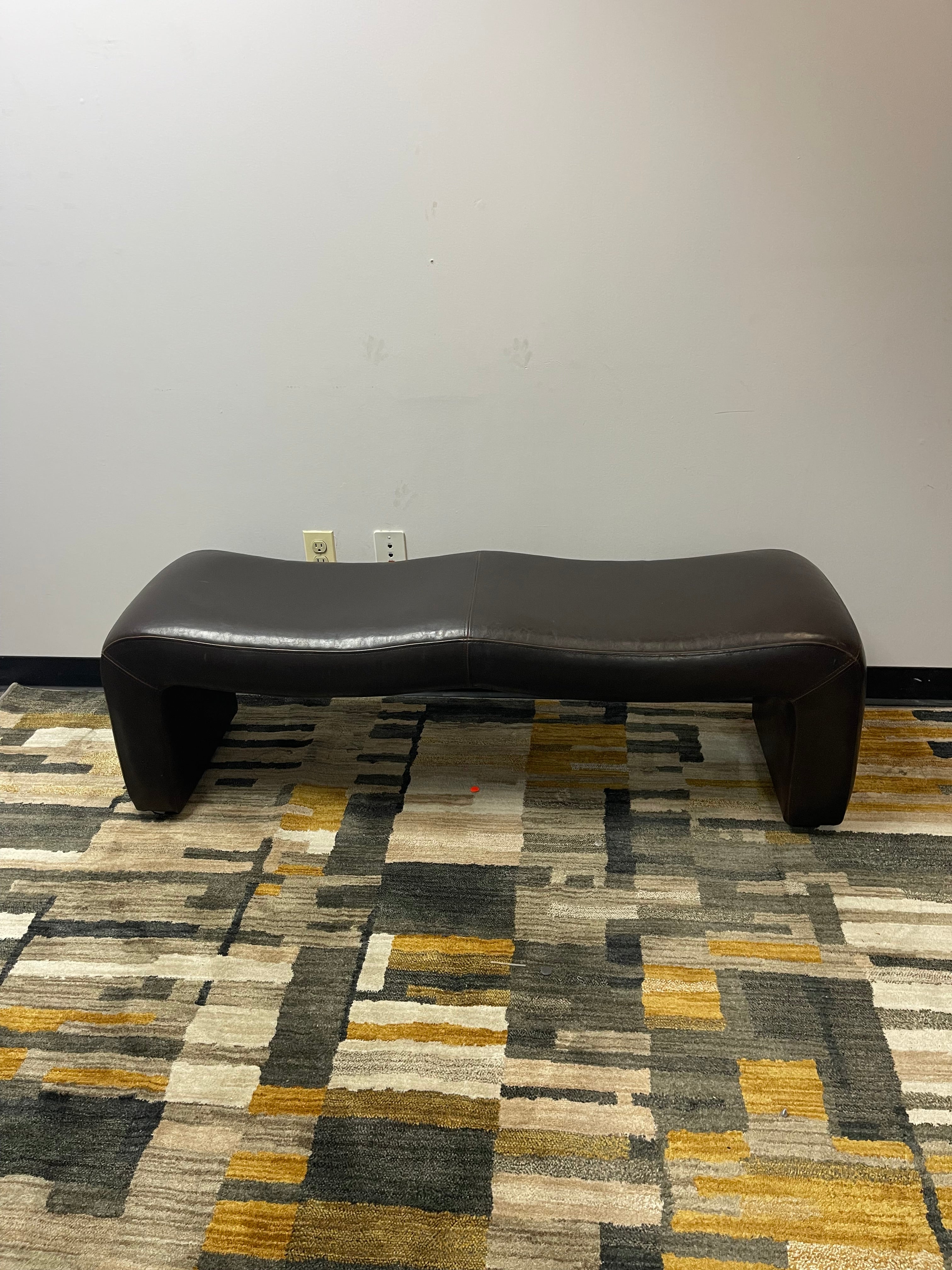 Modern Wave Bench in Dark Brown Faux Leather