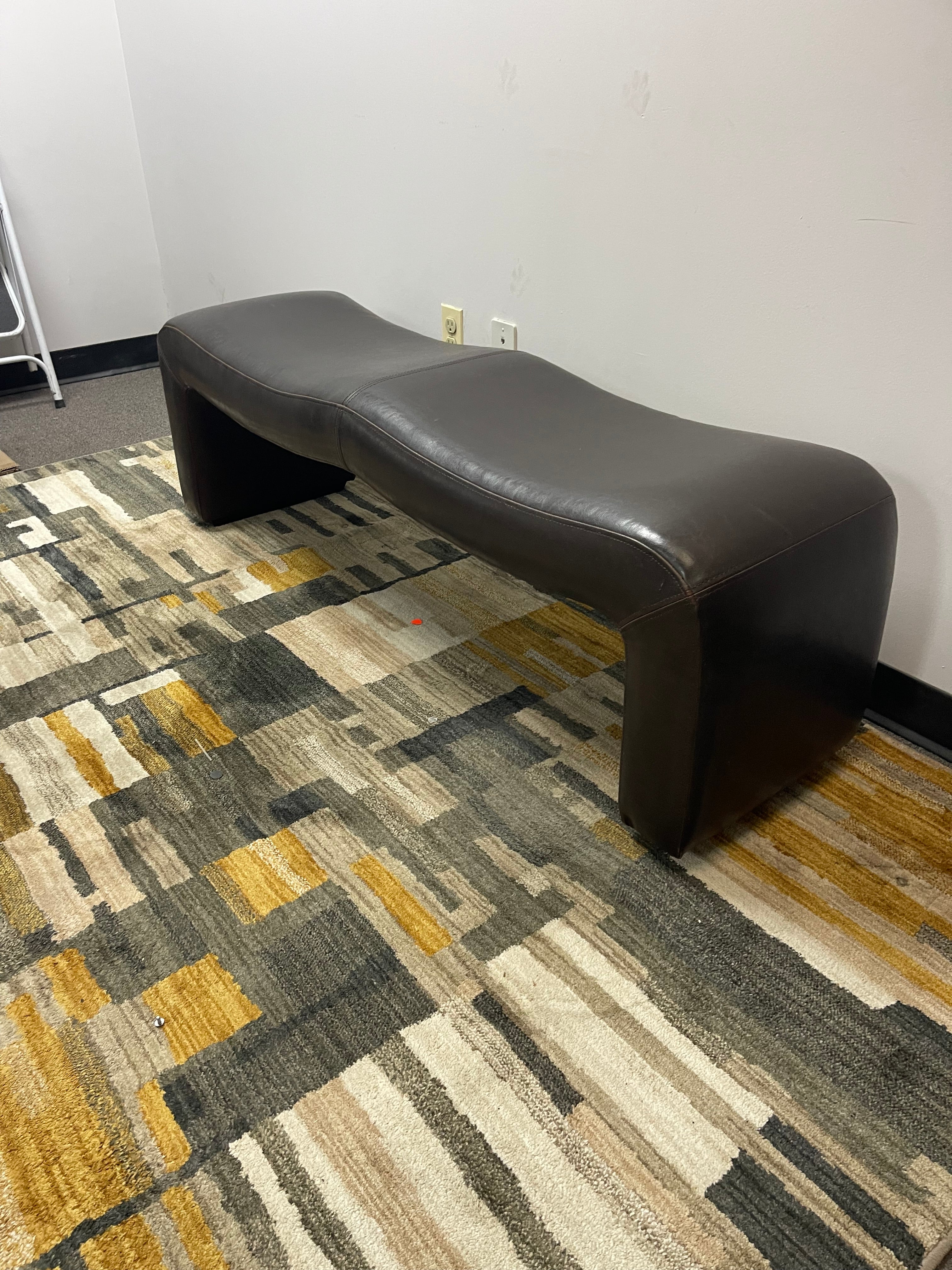 Modern Wave Bench in Dark Brown Faux Leather