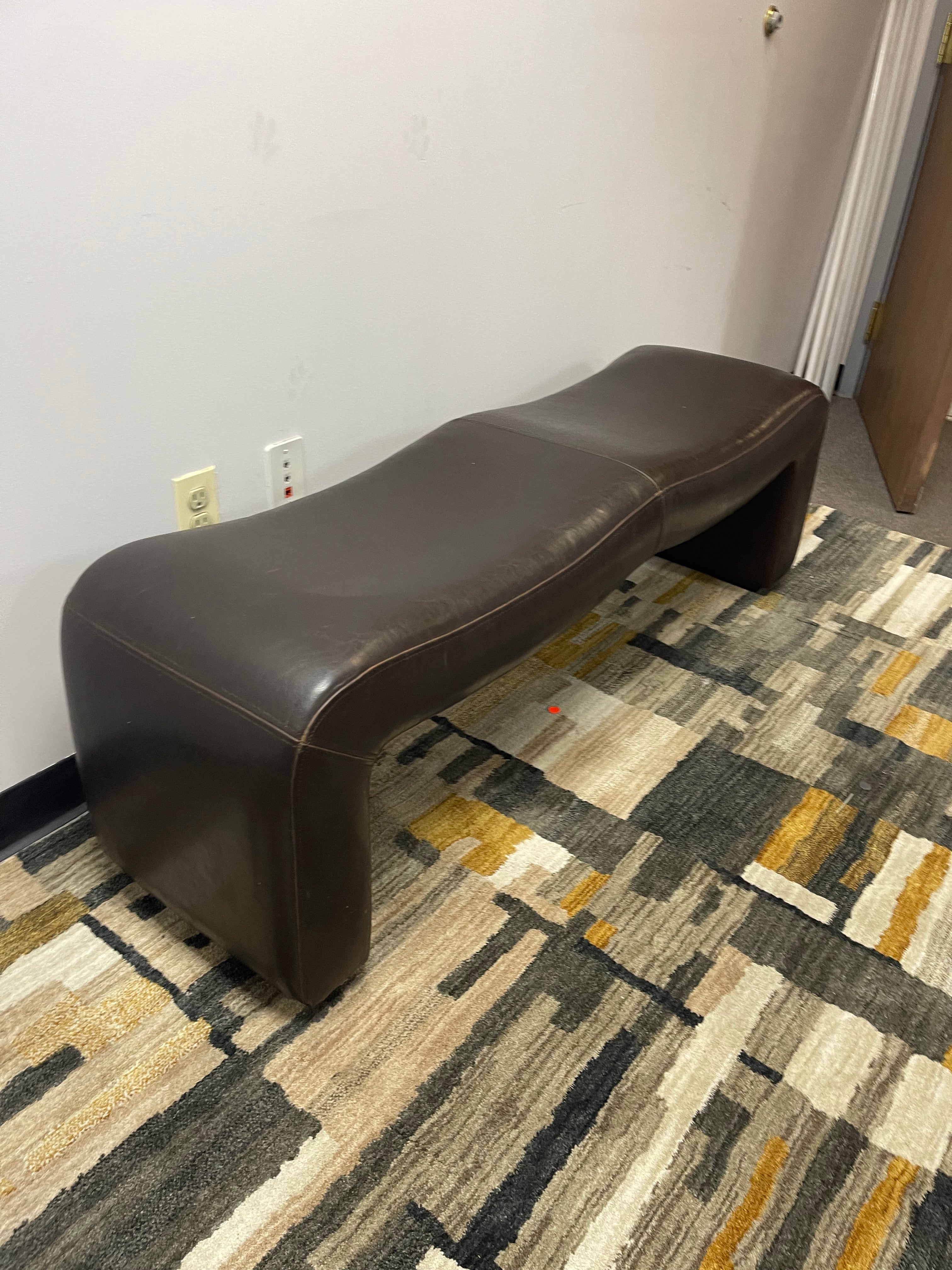 Modern Wave Bench in Dark Brown Faux Leather