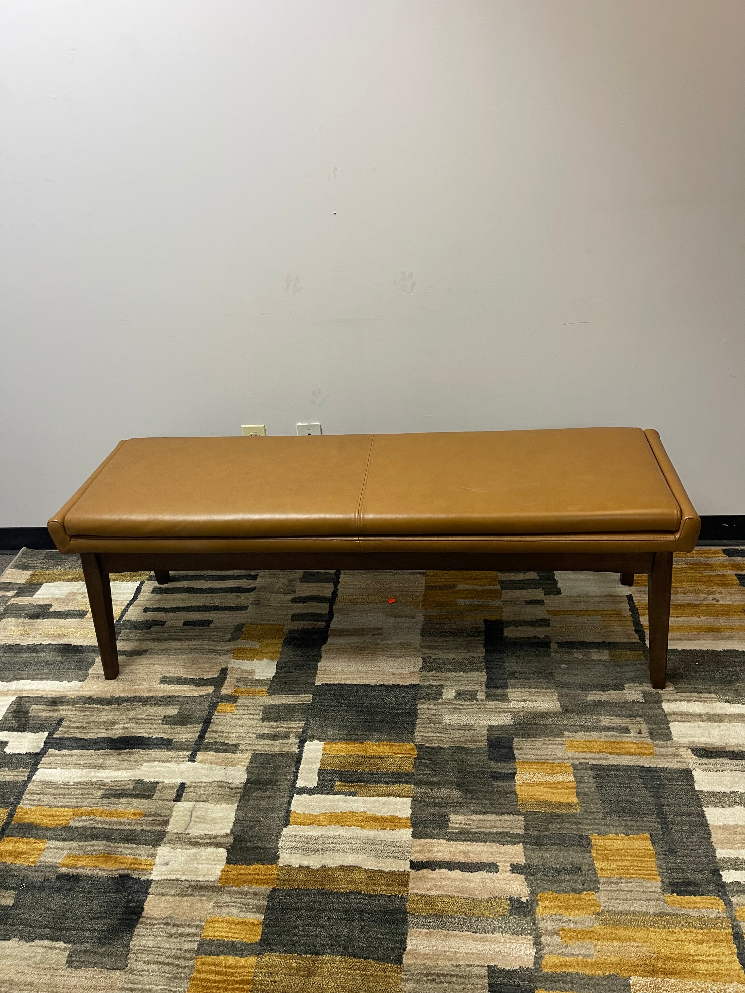 Article Mid-Century Leather Bench in Caramel Tan
