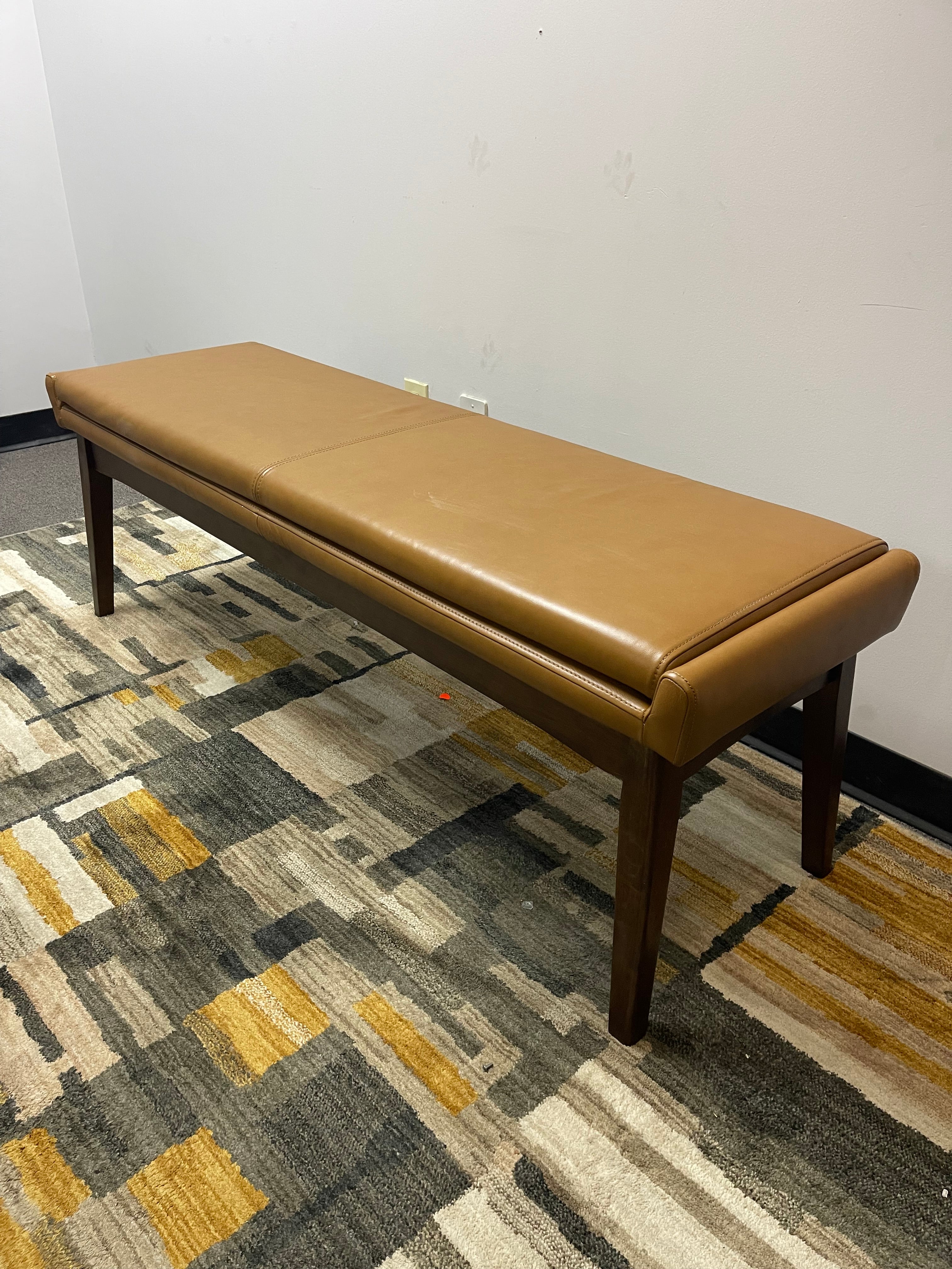 Article Mid-Century Leather Bench in Caramel Tan