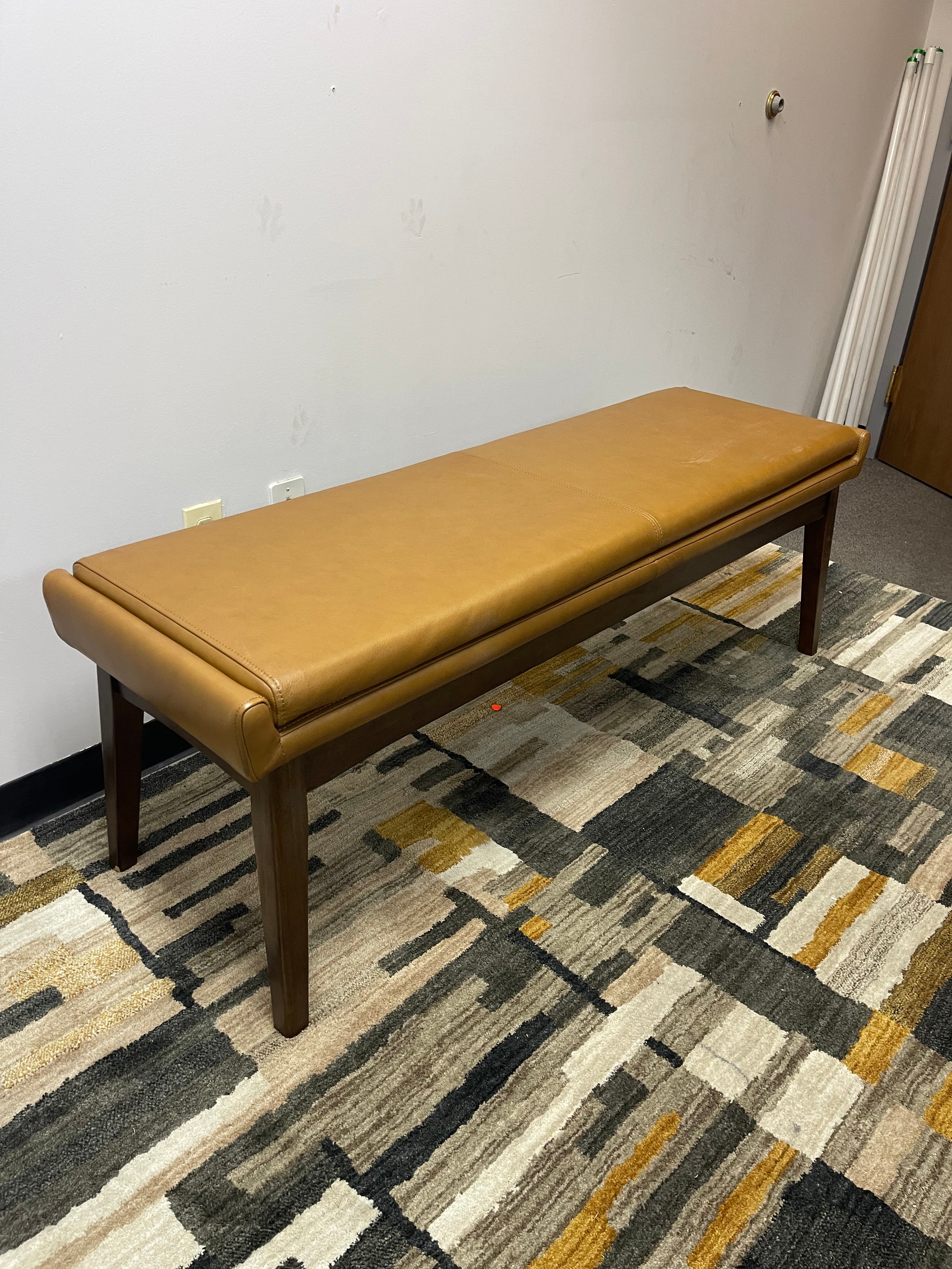 Article Mid-Century Leather Bench in Caramel Tan