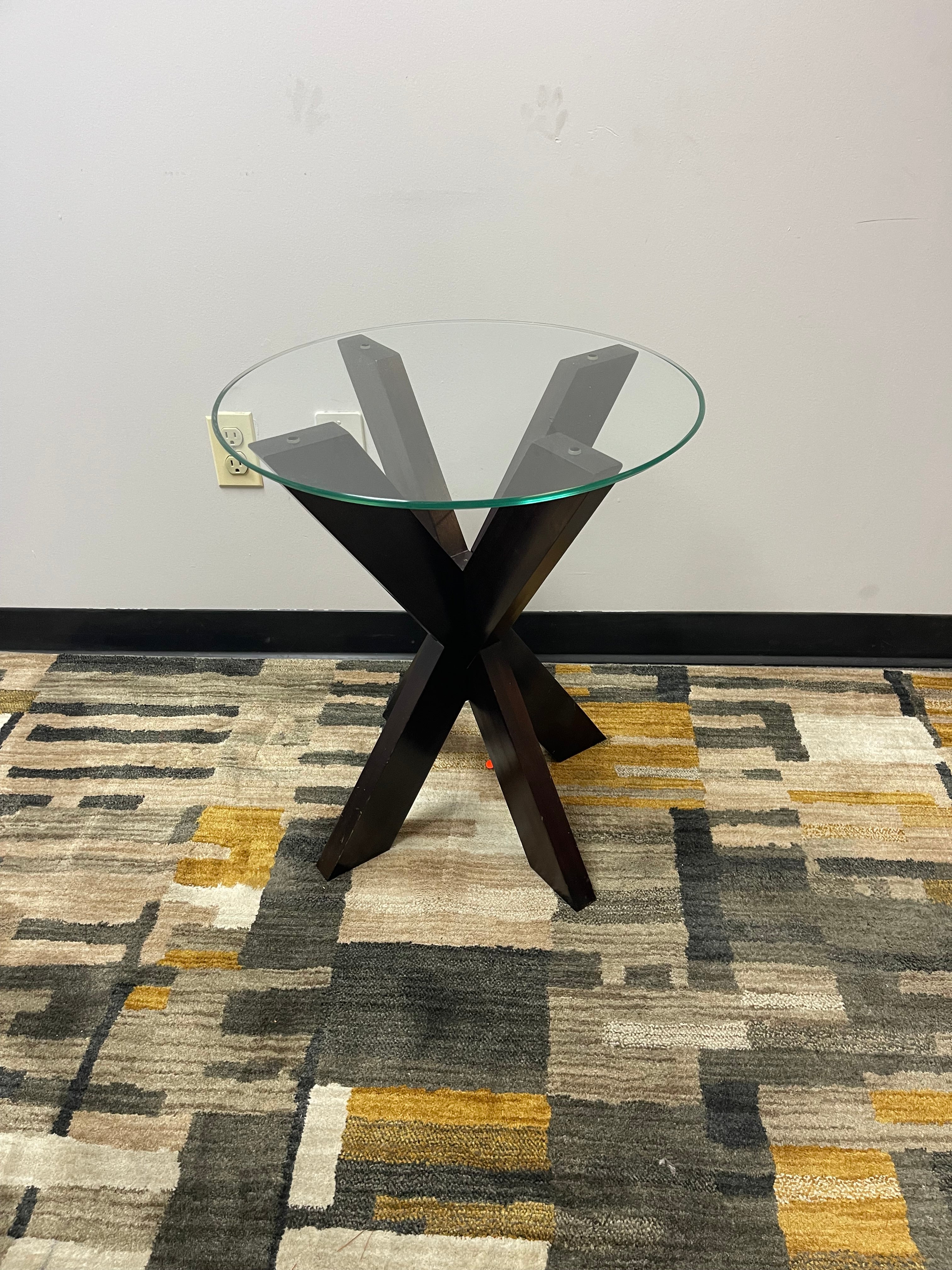 Round Glass-Top End Table with Espresso X-Base
