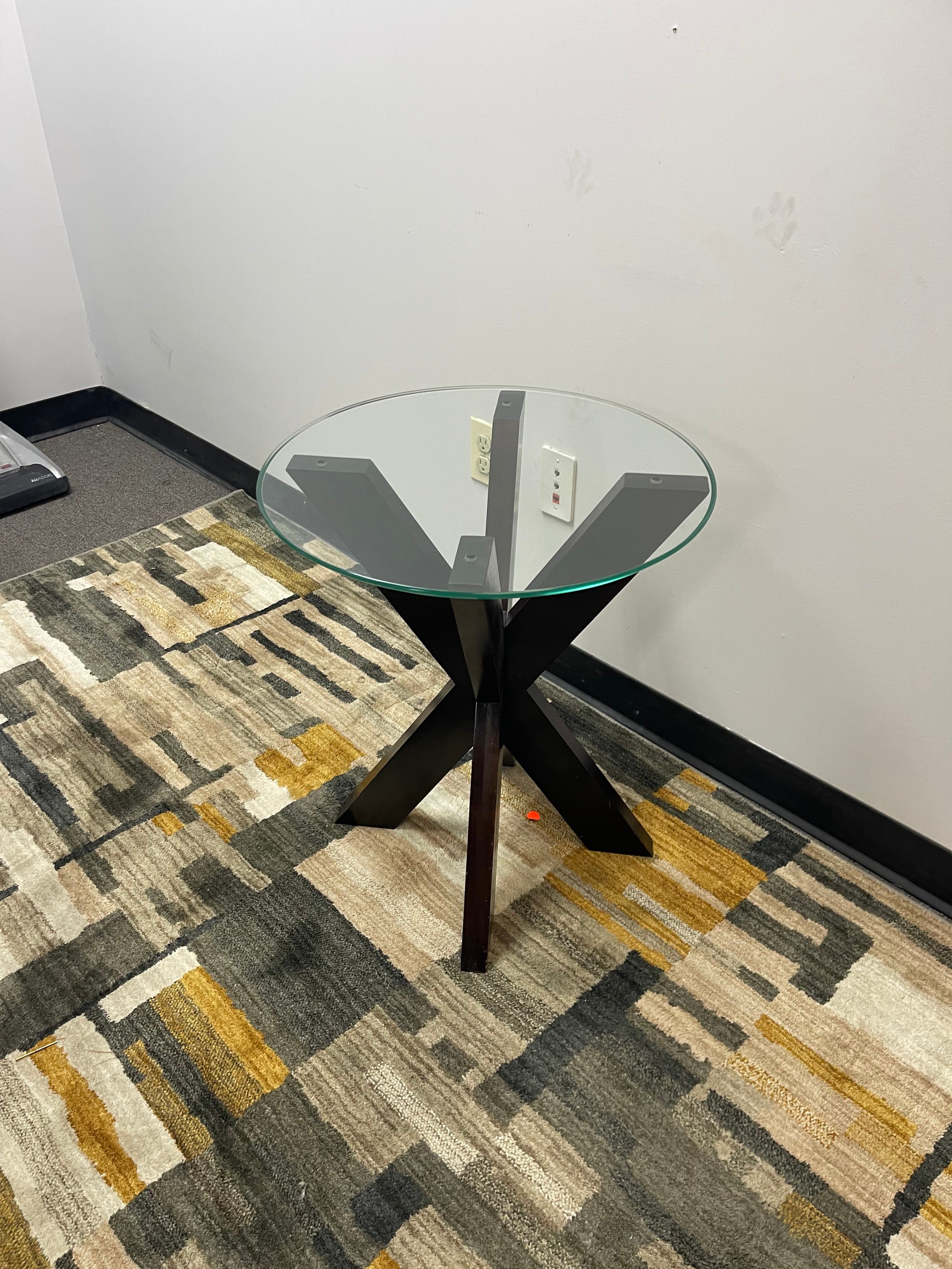 Round Glass-Top End Table with Espresso X-Base