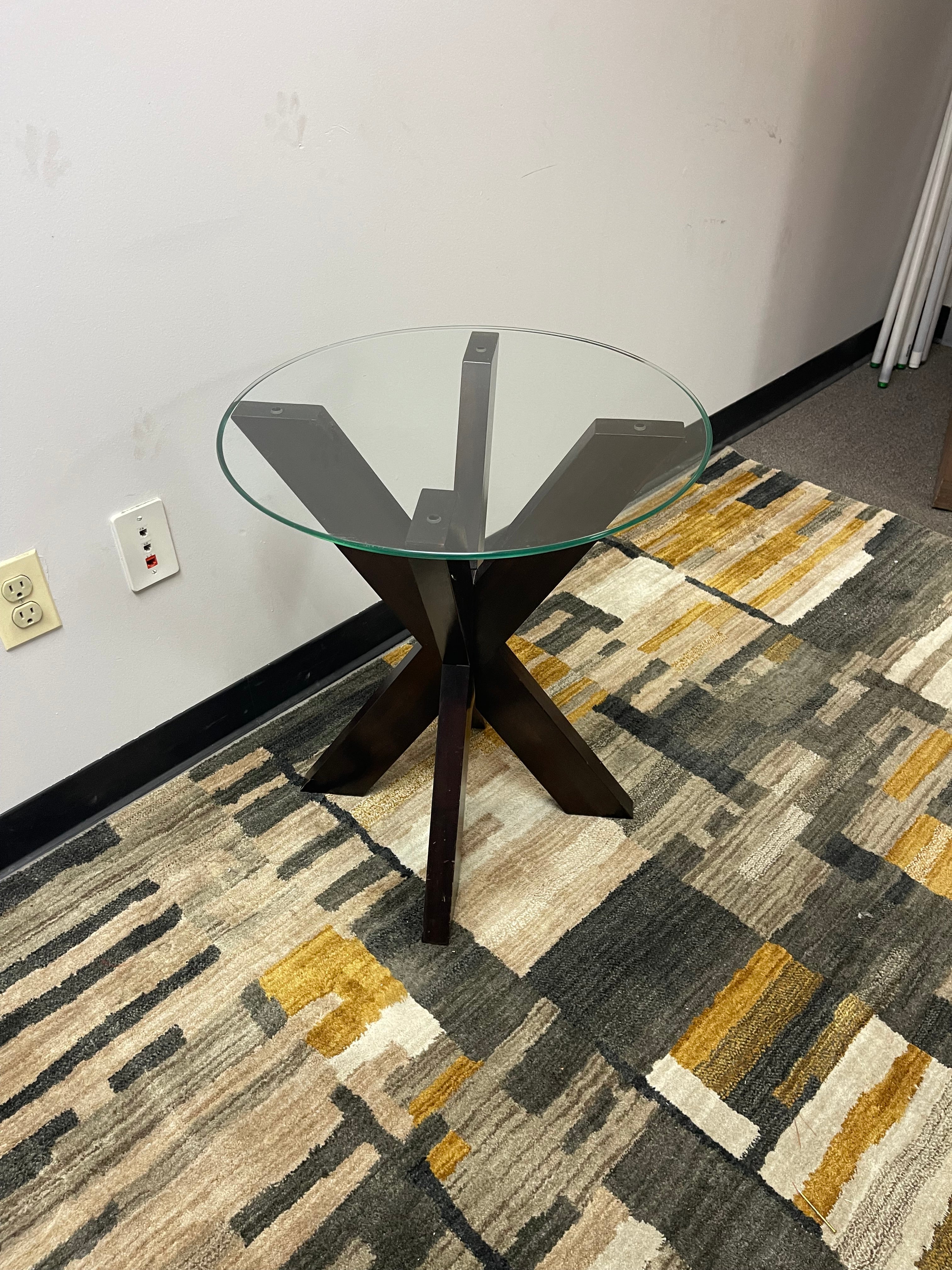 Round Glass-Top End Table with Espresso X-Base