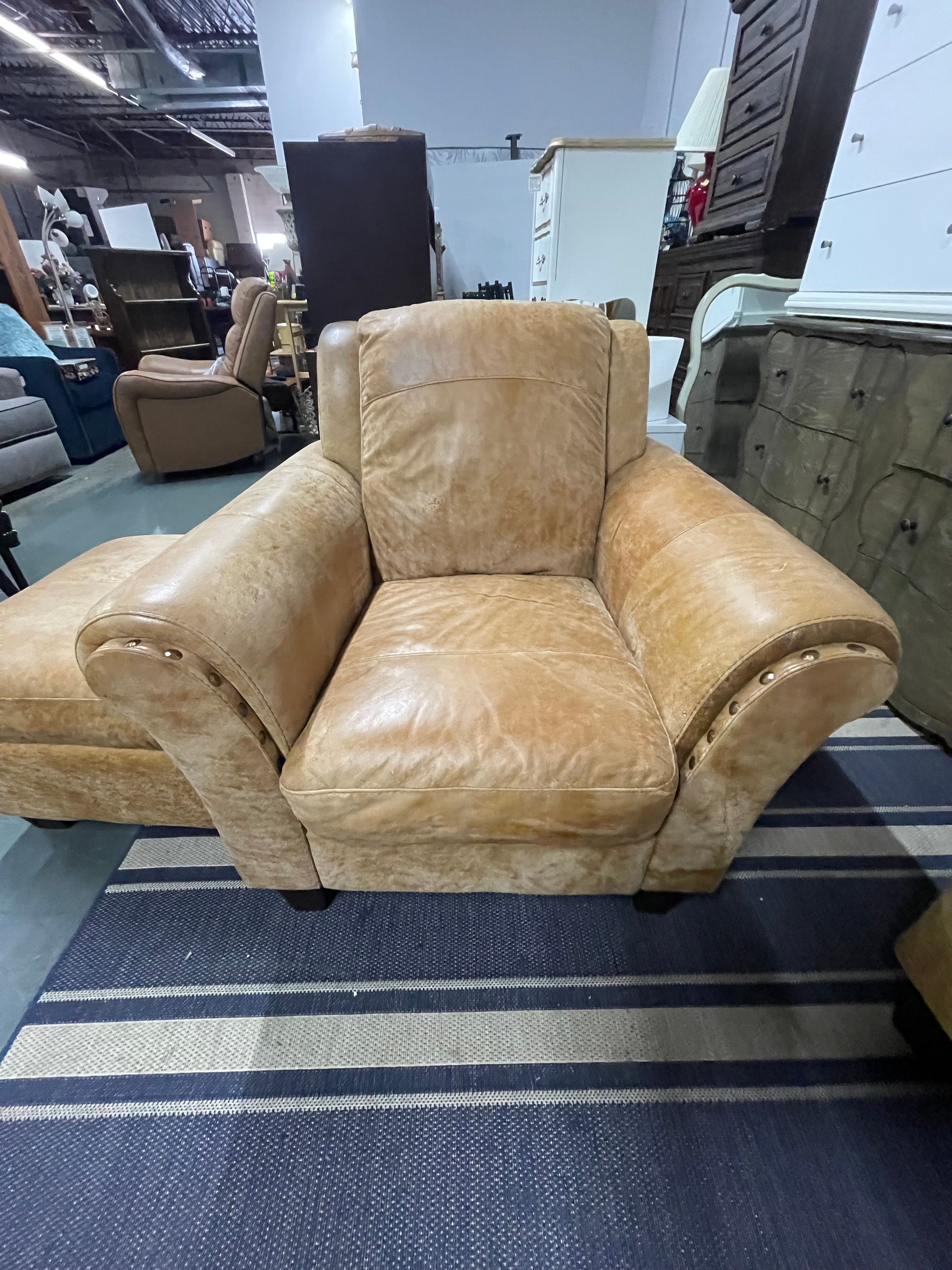 Distressed Tan Leather 4-Piece Living Room Set with Storage Ottoman