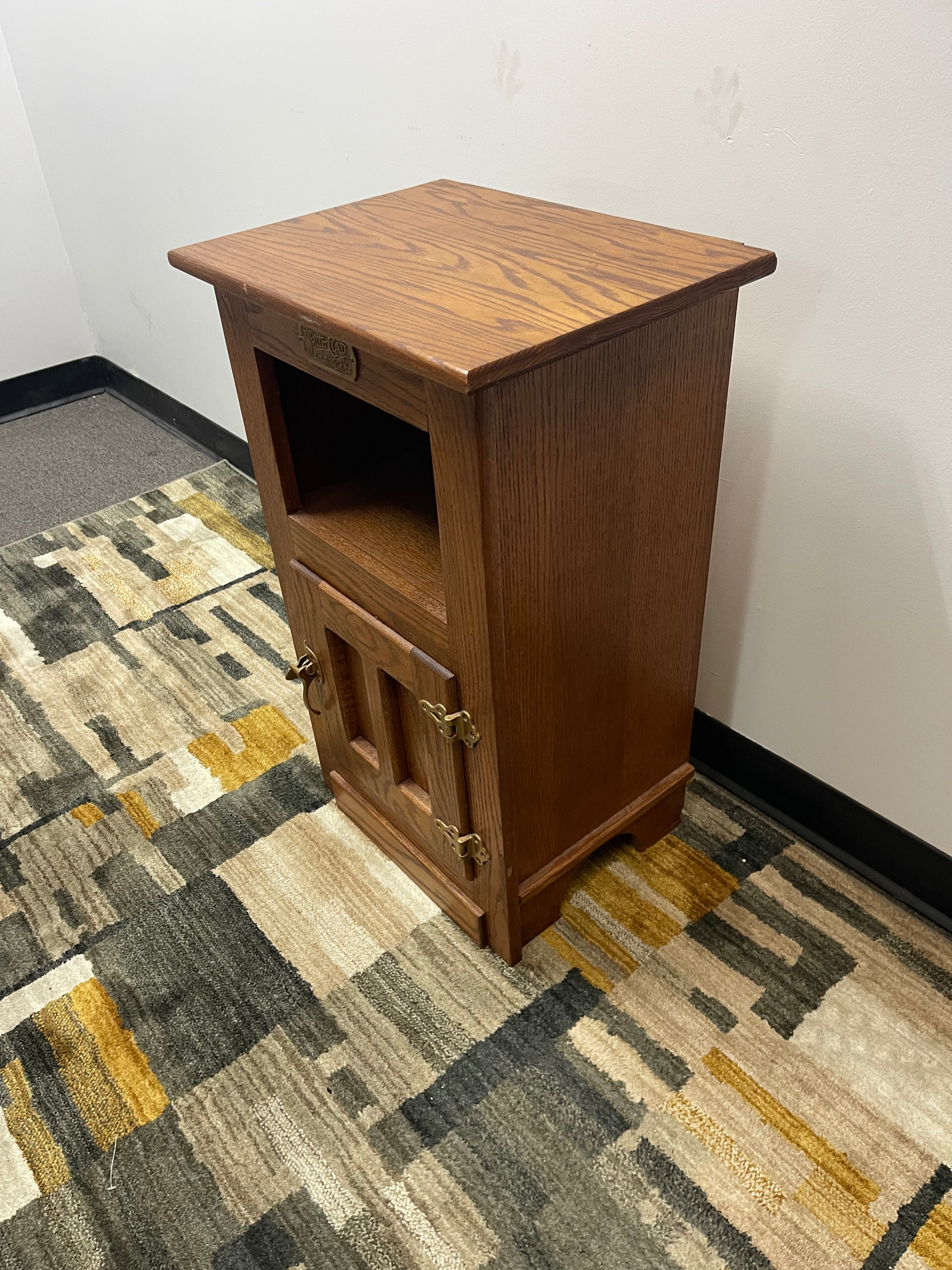 Oak White Clad Icebox-Style Nightstand with Brass Hardware