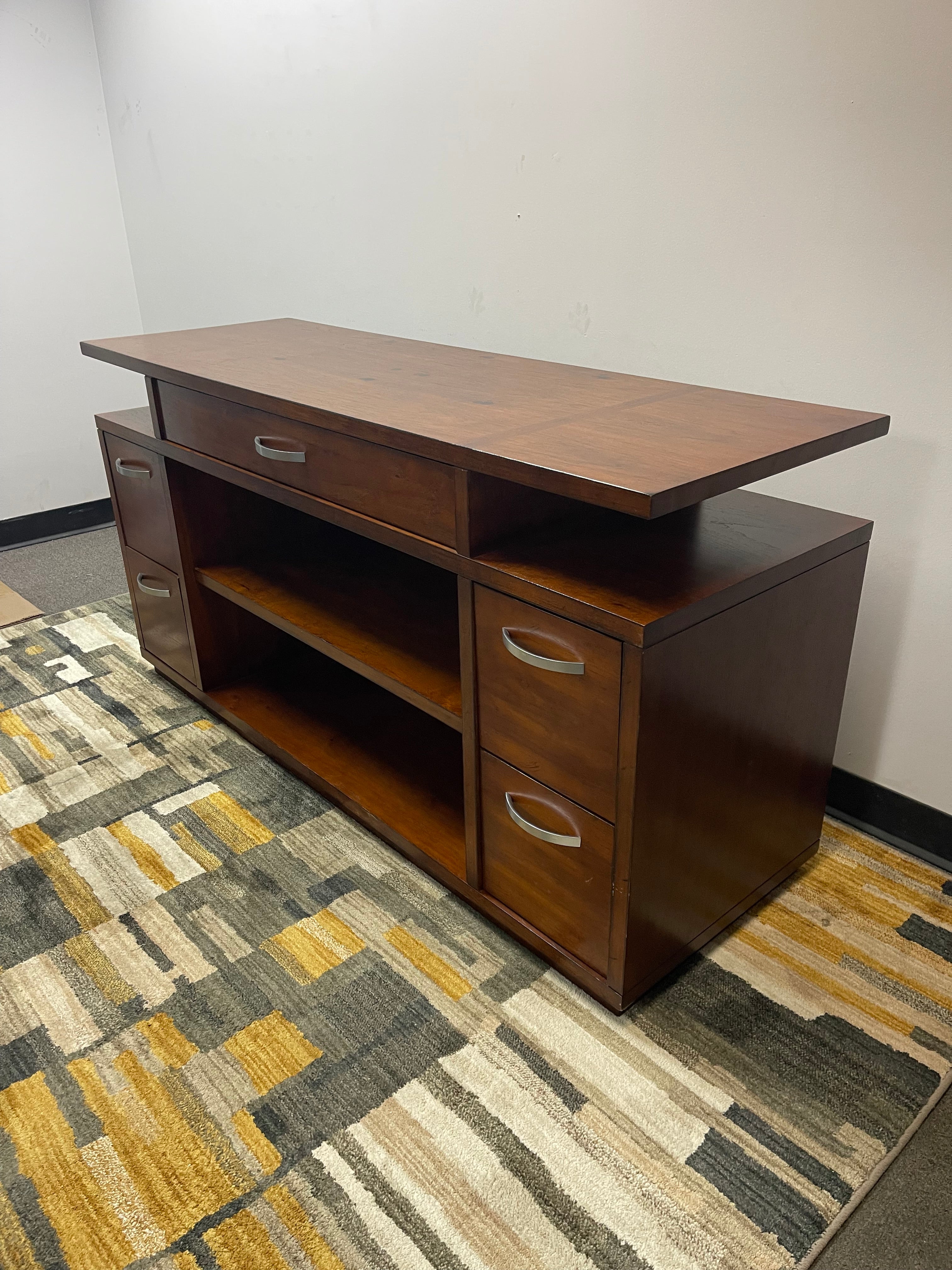 Rustic Cherry Floating-Top Media Console and Credenza
