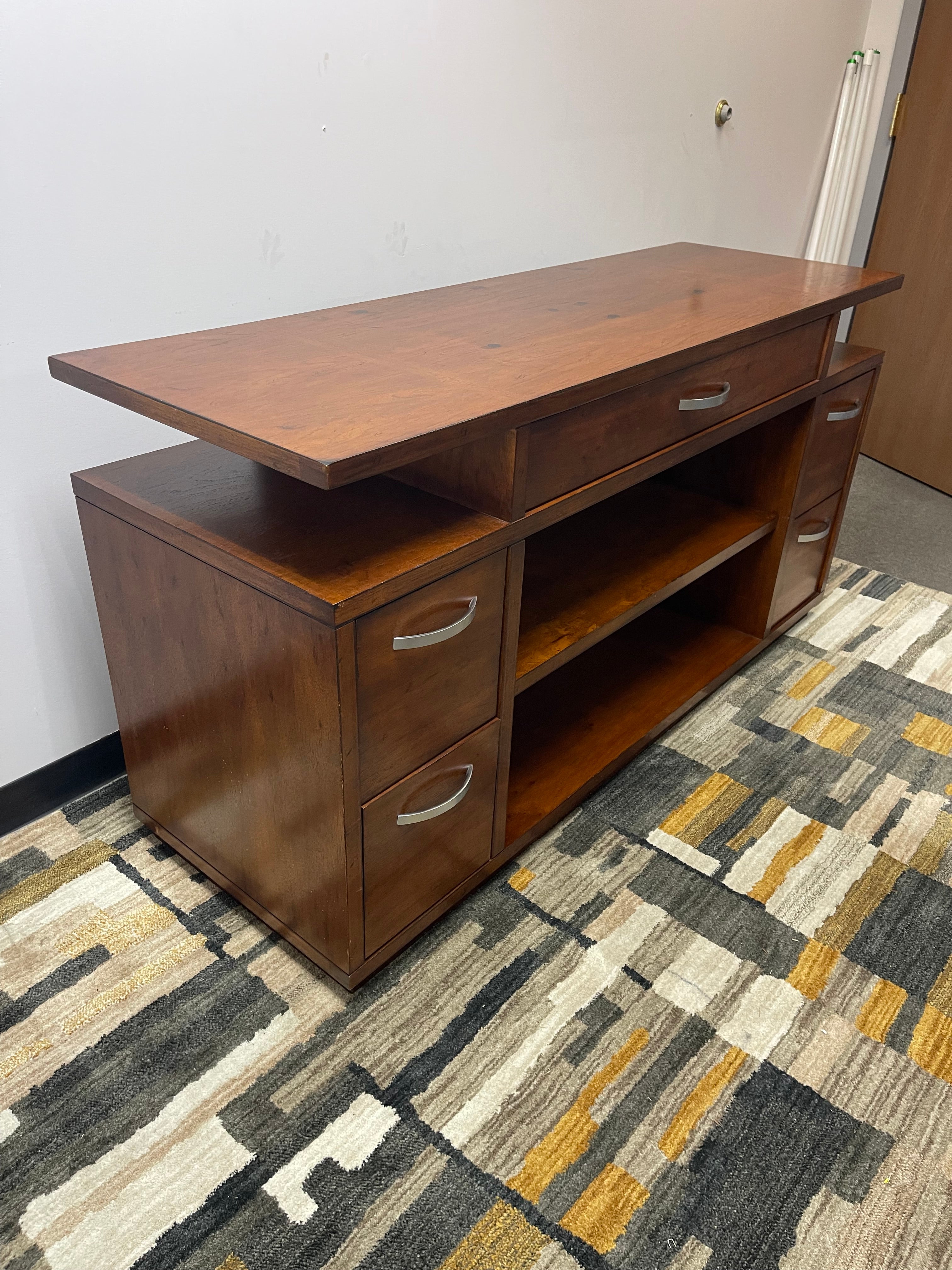 Rustic Cherry Floating-Top Media Console and Credenza