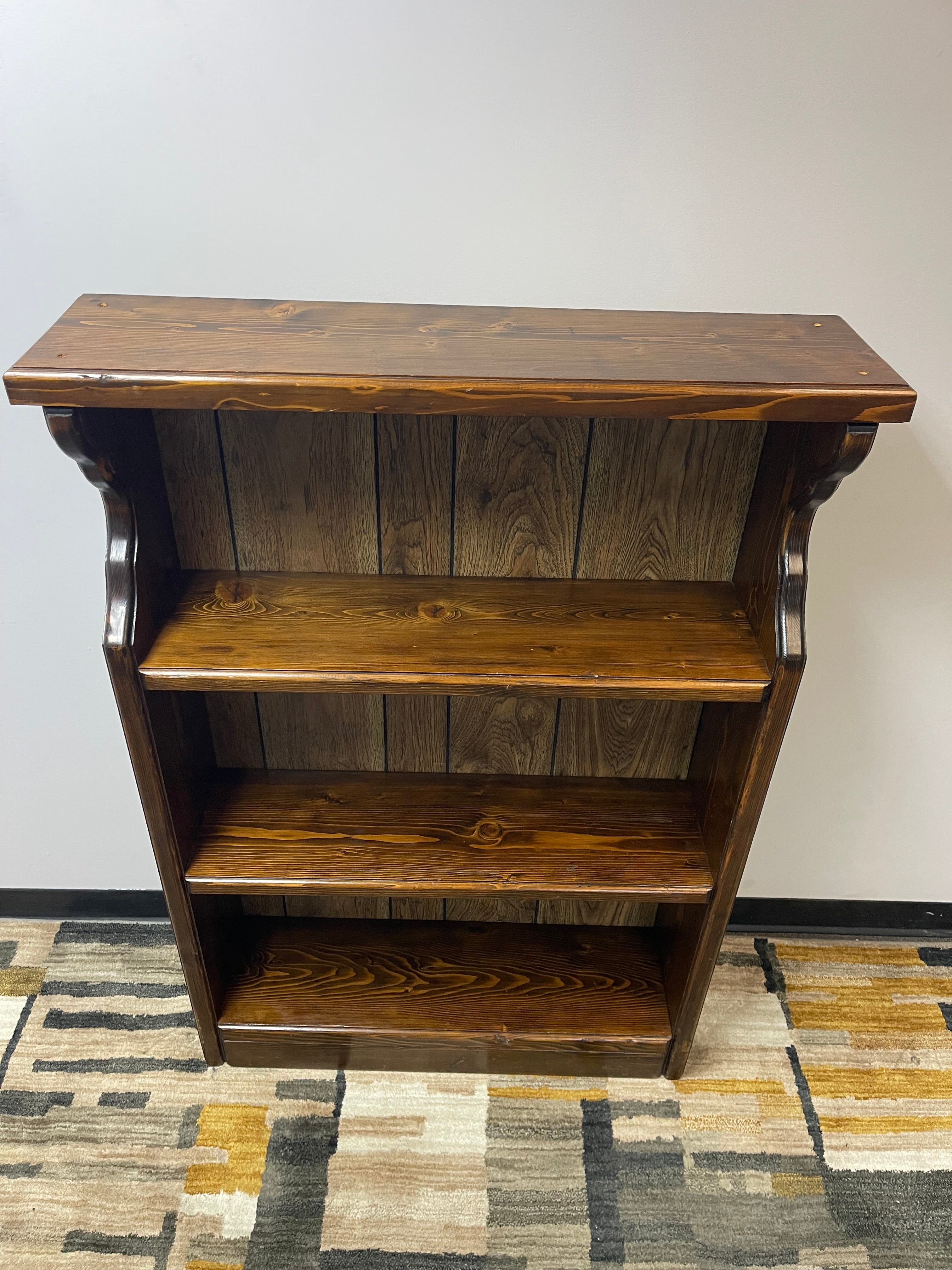 Rustic Dark Pine 3-Shelf Bookcase with Scalloped Sides