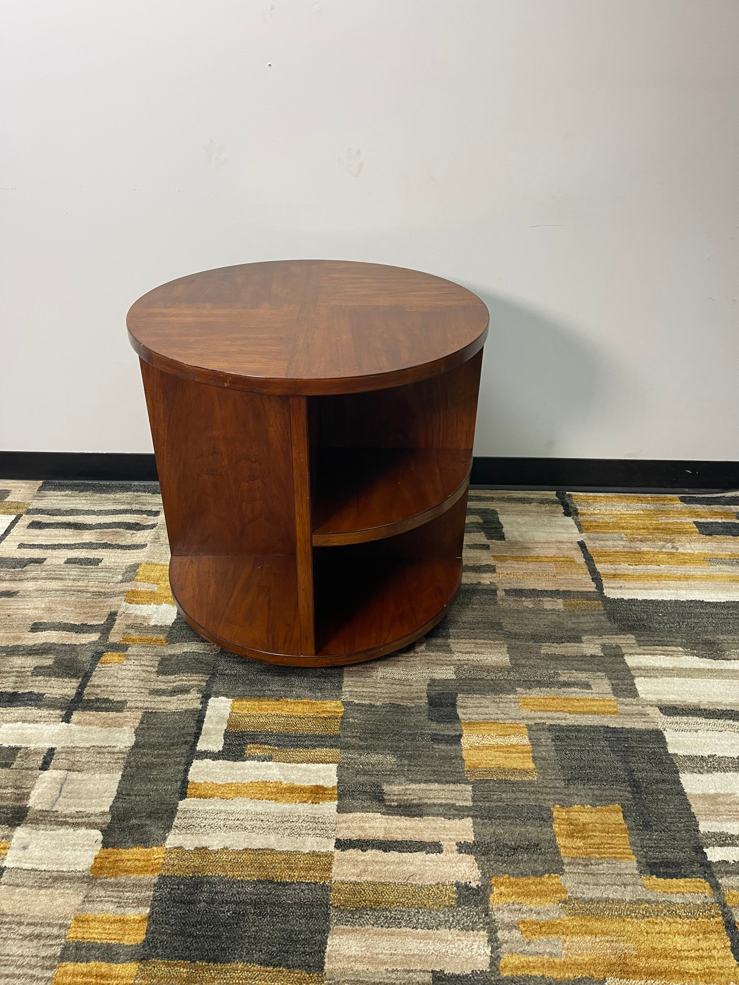 Round Cherry Drum End Table with Open Shelves
