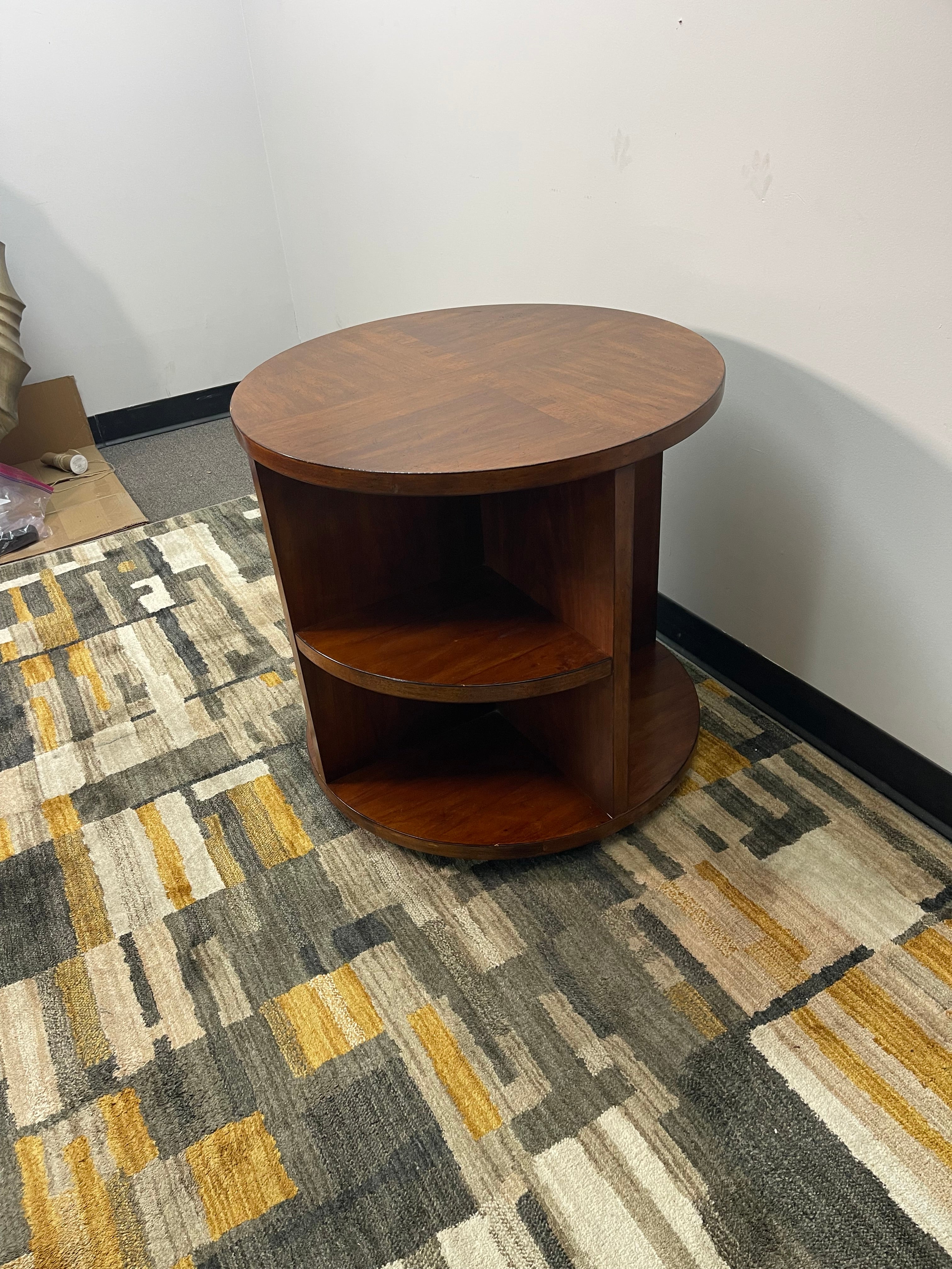 Round Cherry Drum End Table with Open Shelves