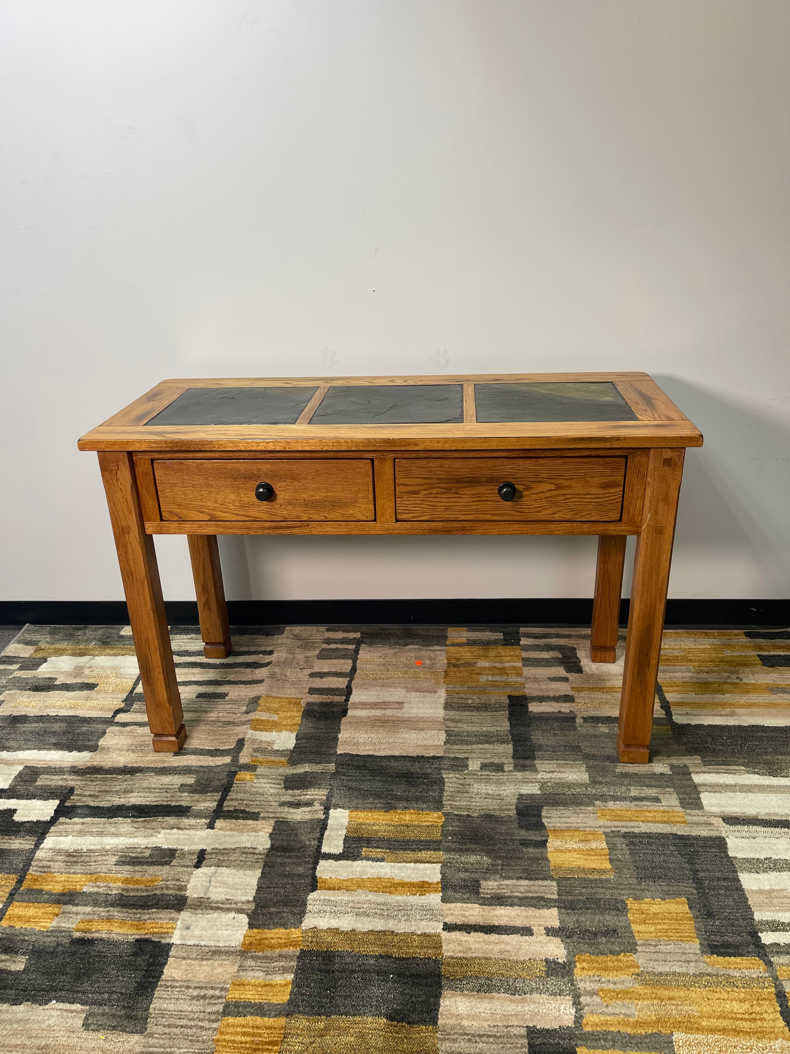 Rustic Oak Sofa Table with Slate Tile Top