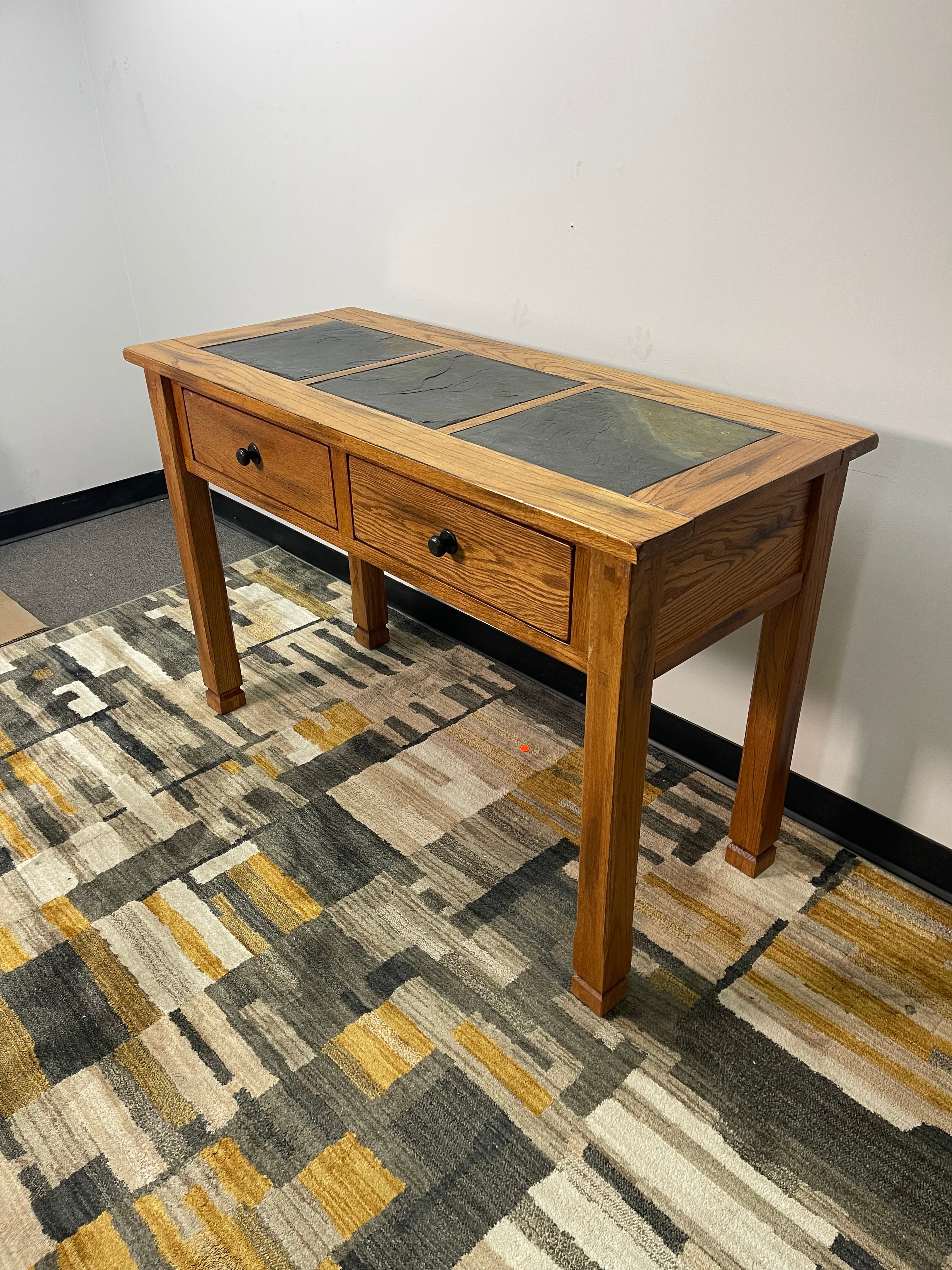 Rustic Oak Sofa Table with Slate Tile Top