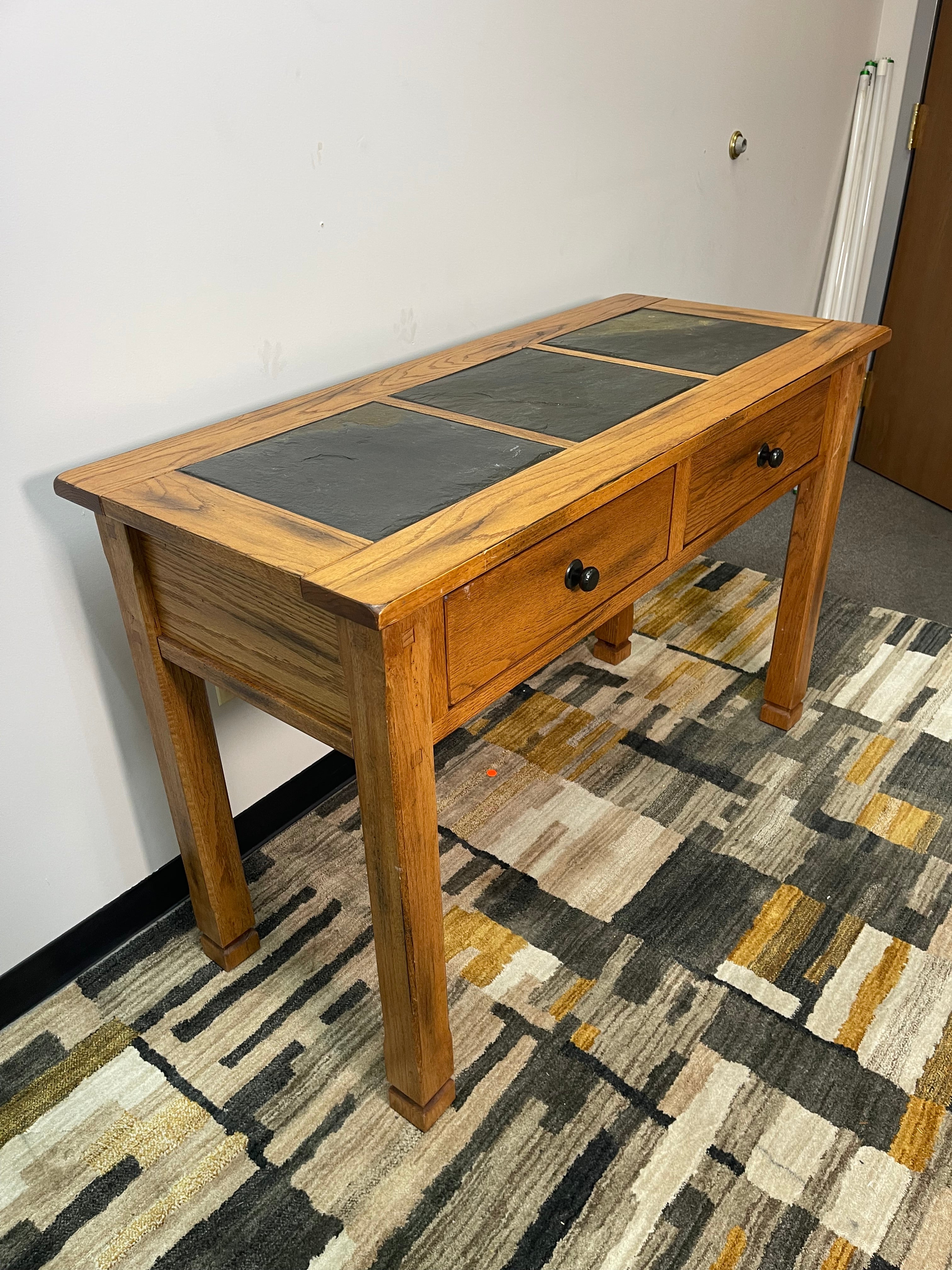 Rustic Oak Sofa Table with Slate Tile Top