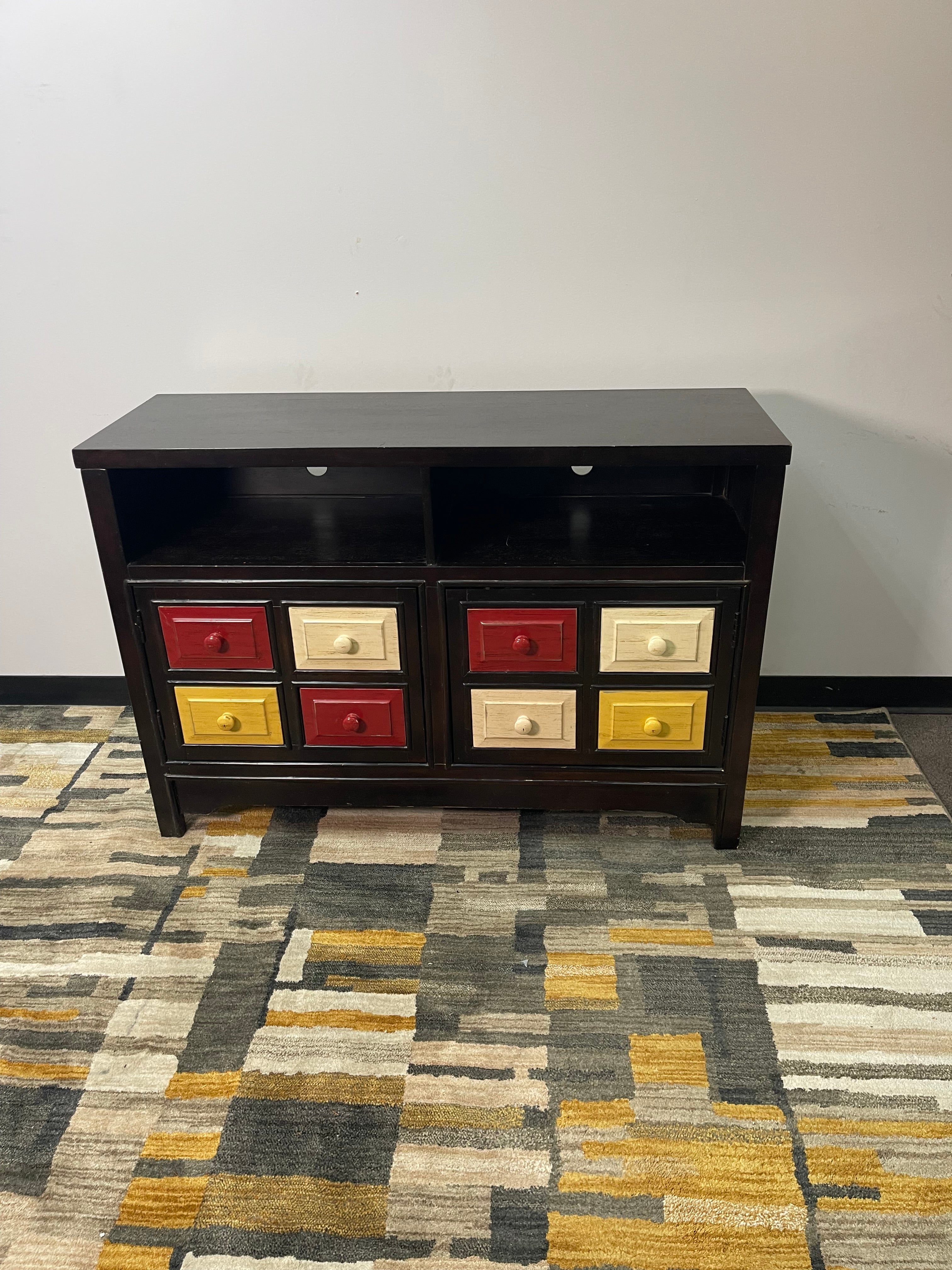 Colorful Apothecary-Style 2-Door Media Console in Espresso