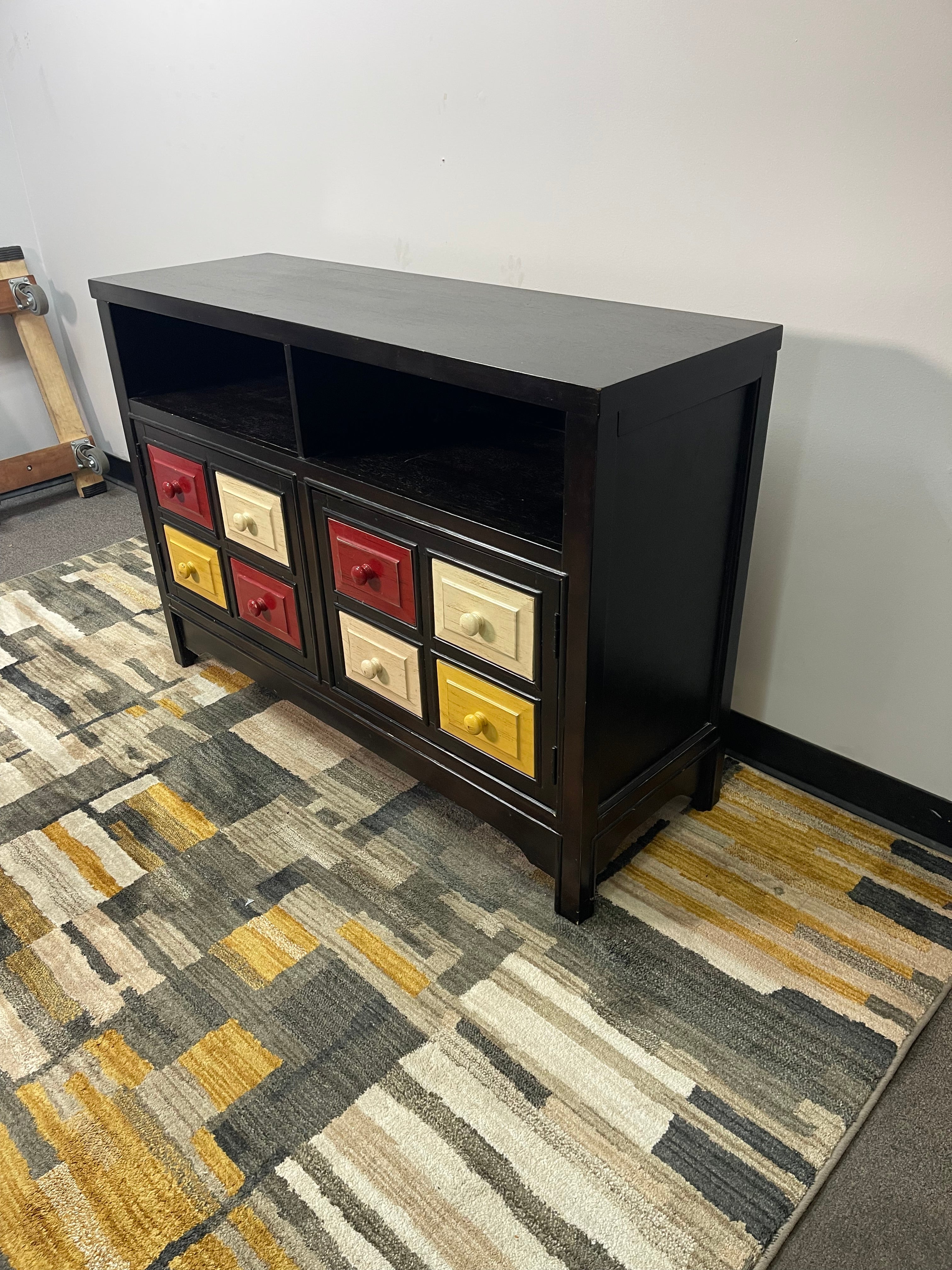 Colorful Apothecary-Style 2-Door Media Console in Espresso