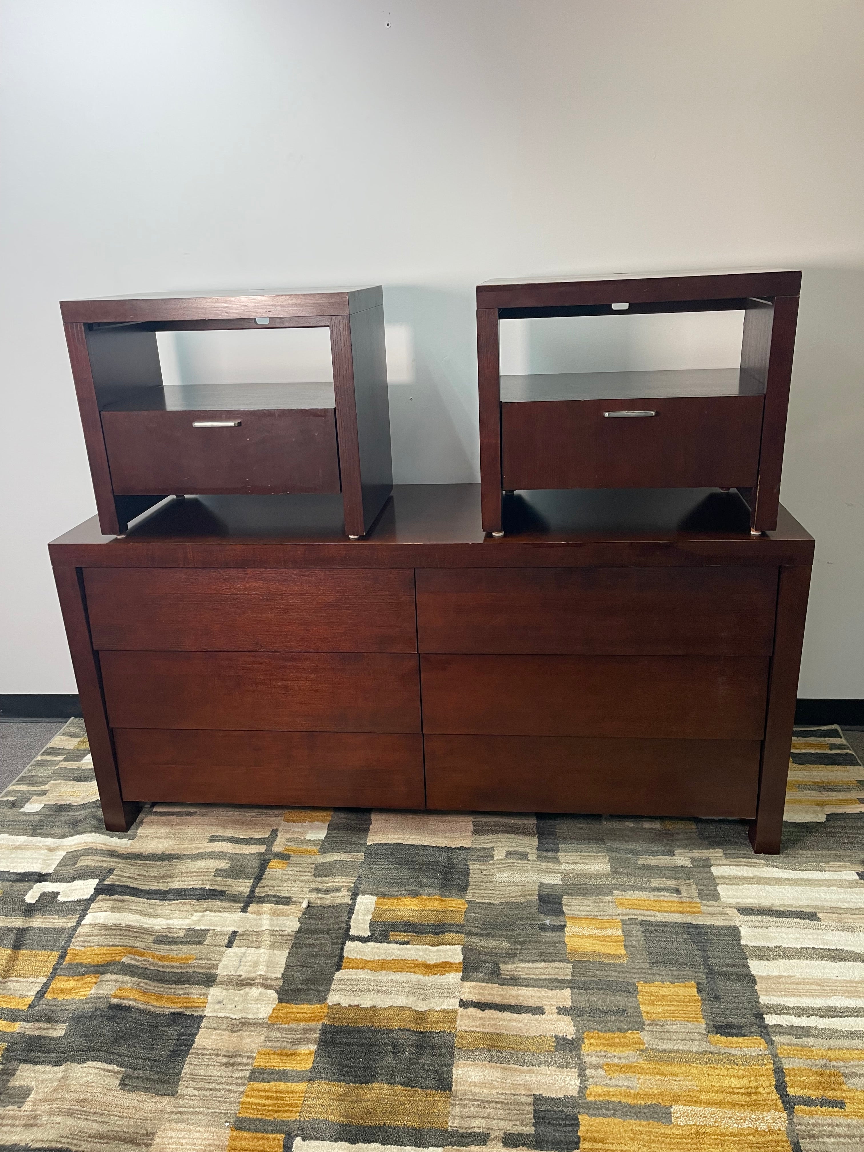 Ethan Allen Modern Espresso 6-Drawer Dresser and 2 Nightstands